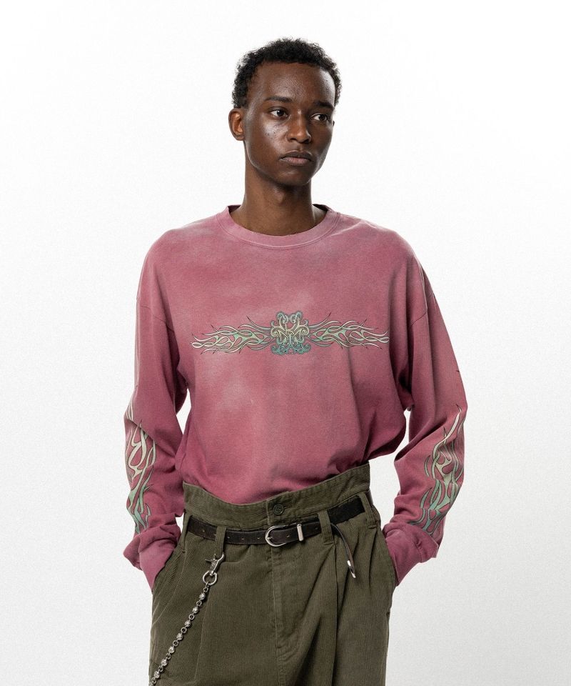 "FLAME KMY" Distressed L/S T-shirt