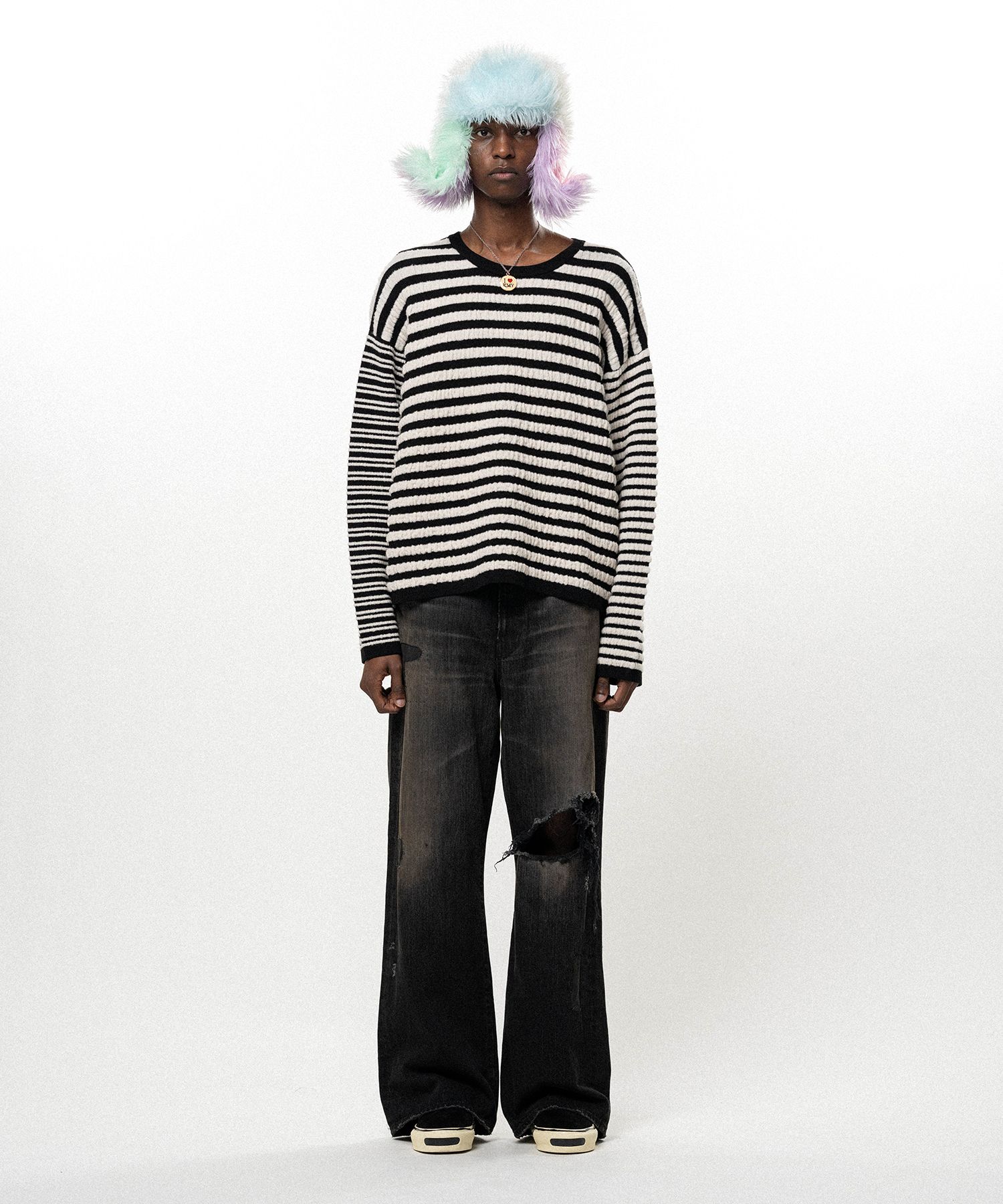 Horizontal Multi Stripe Bouclé Knit