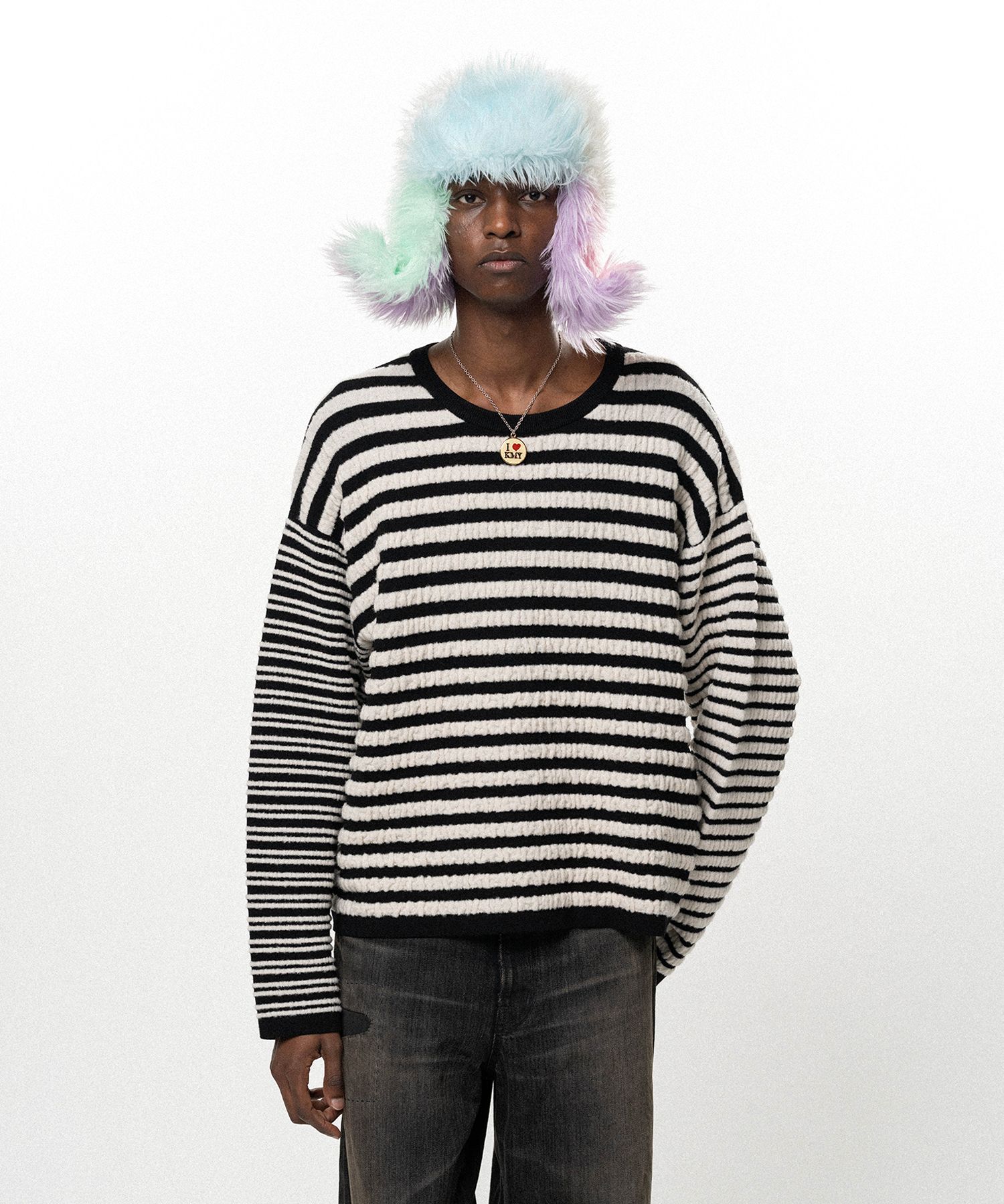 Horizontal Multi Stripe Bouclé Knit