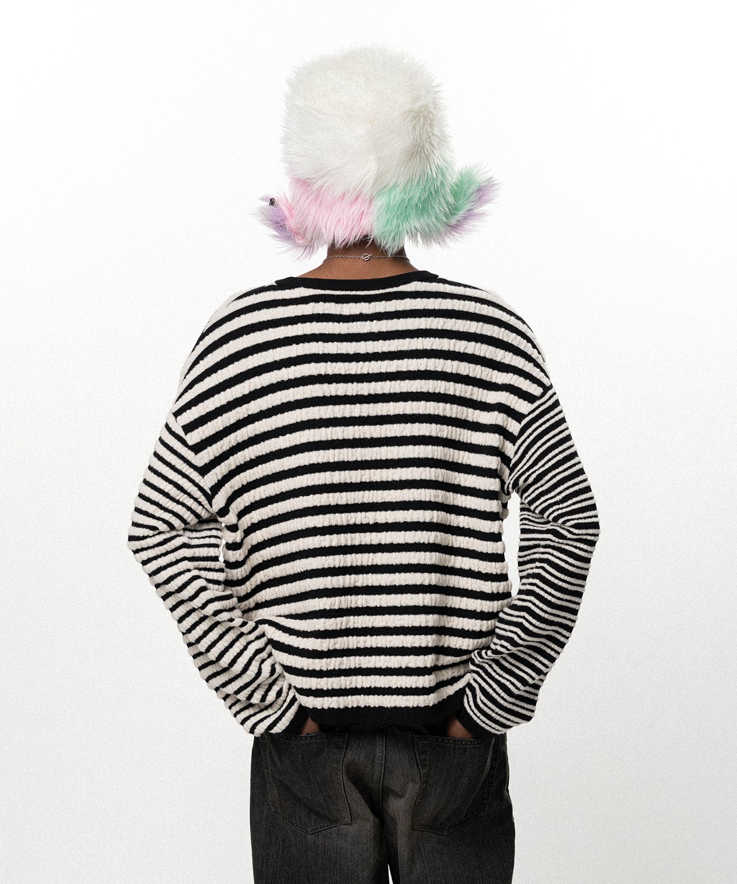 Horizontal Multi Stripe Bouclé Knit