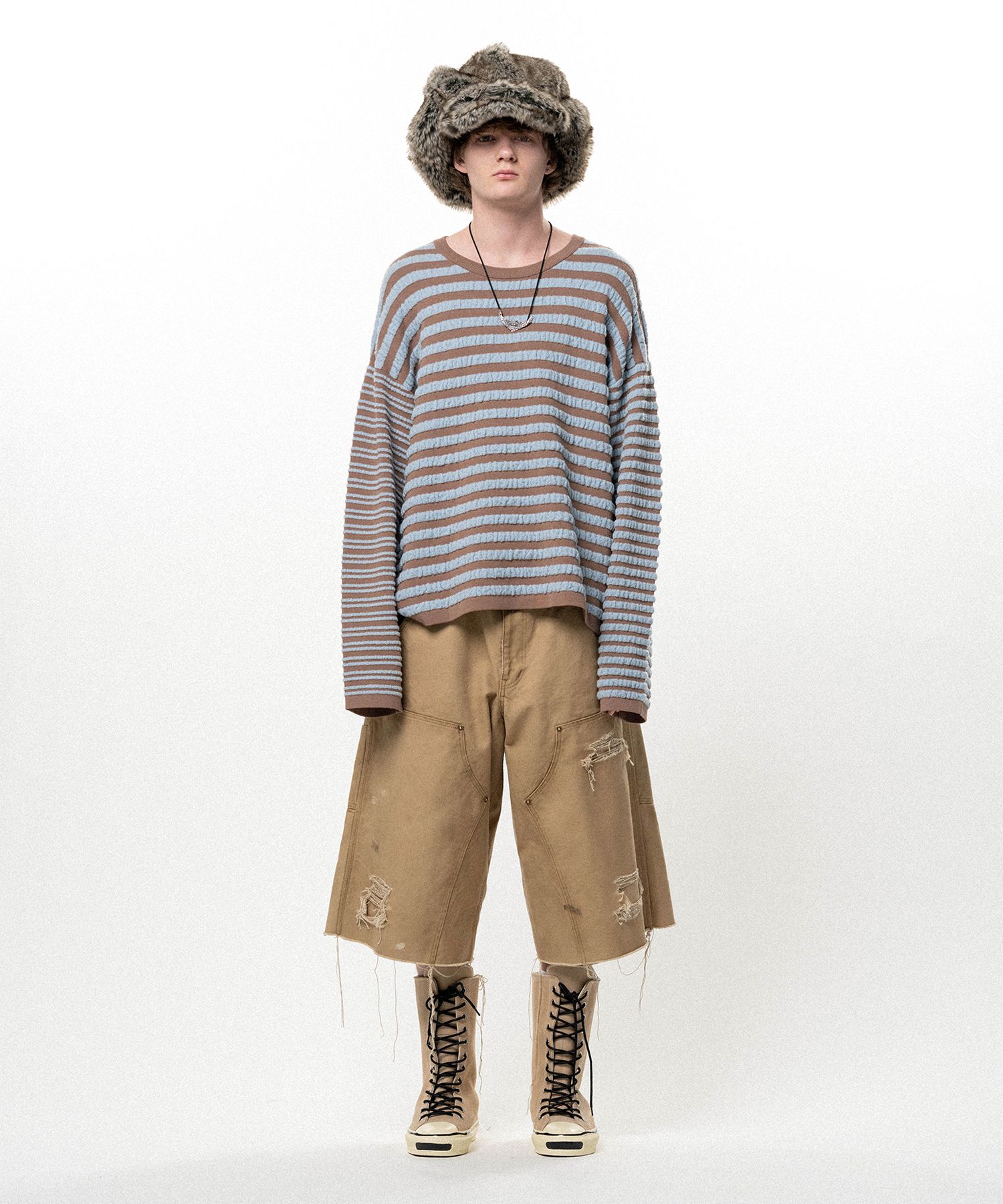 Horizontal Multi Stripe Bouclé Knit