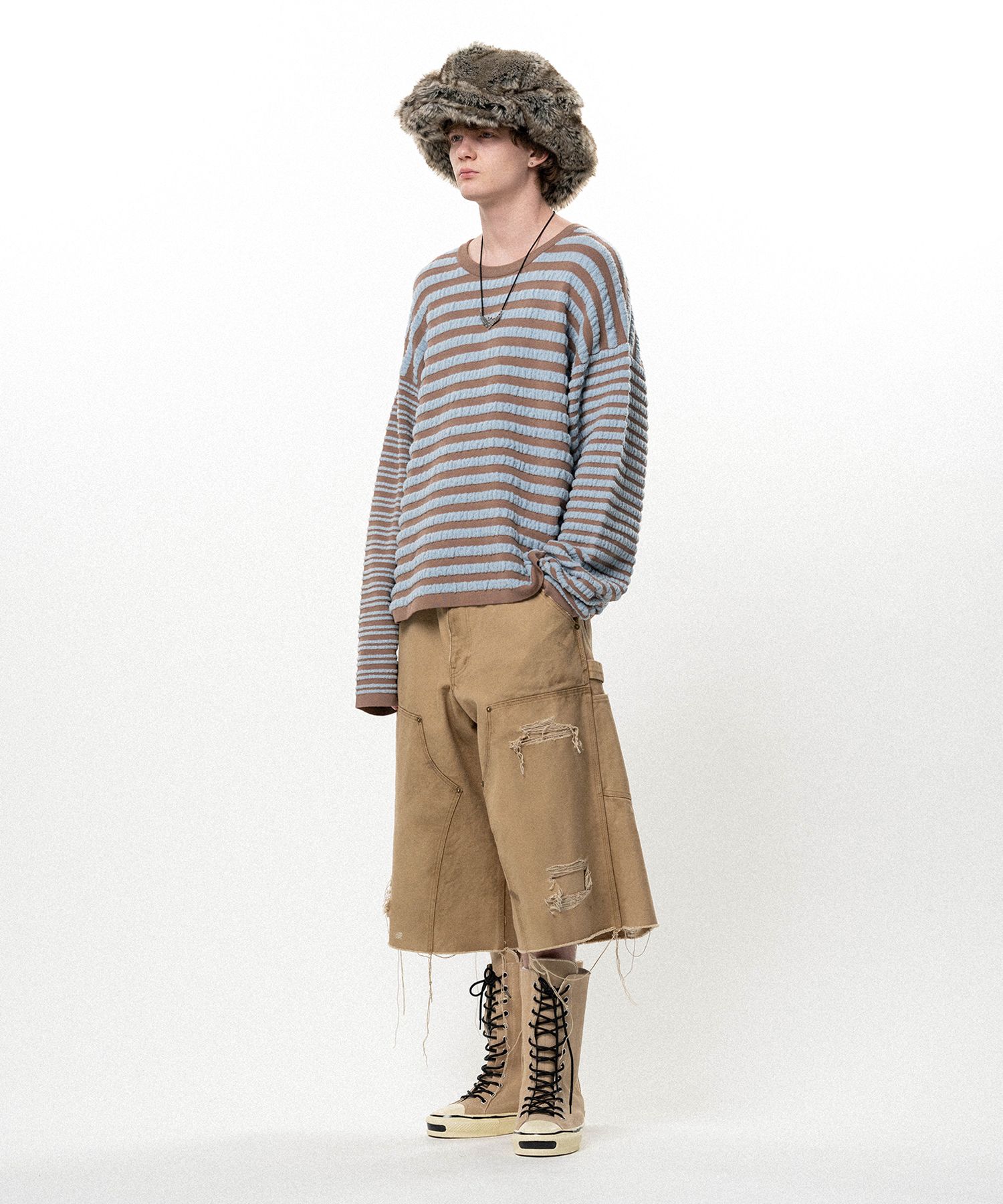 Horizontal Multi Stripe Bouclé Knit
