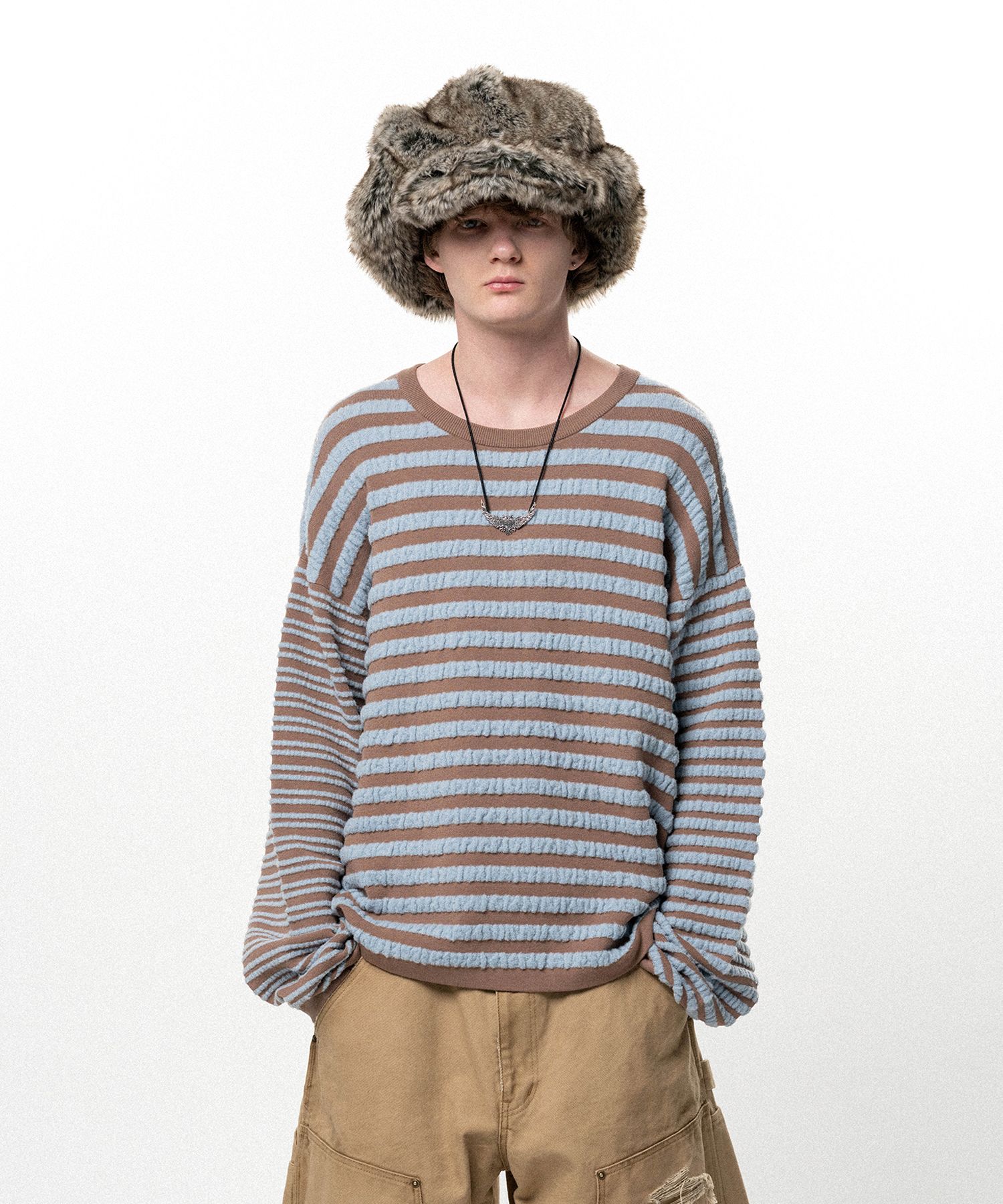 Horizontal Multi Stripe Bouclé Knit