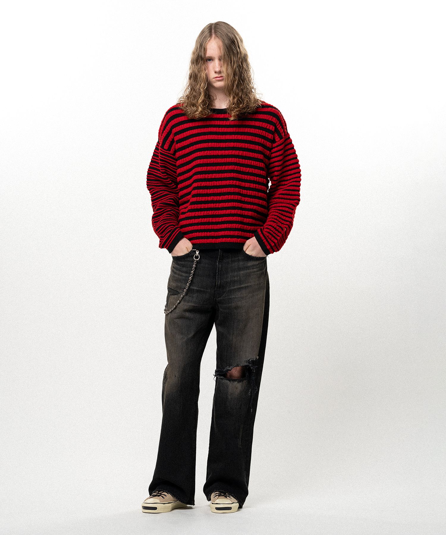 Horizontal Multi Stripe Bouclé Knit
