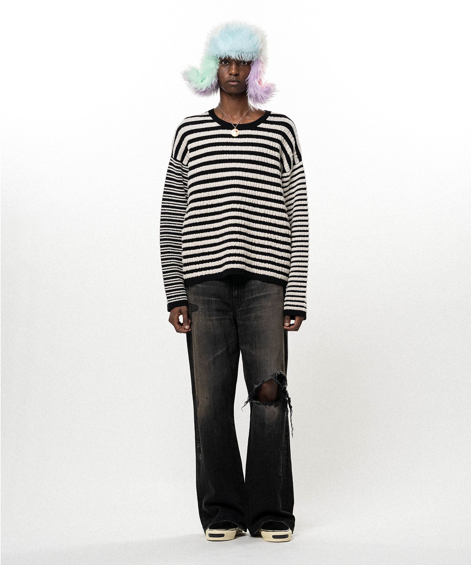 Horizontal Multi Stripe Bouclé Knit