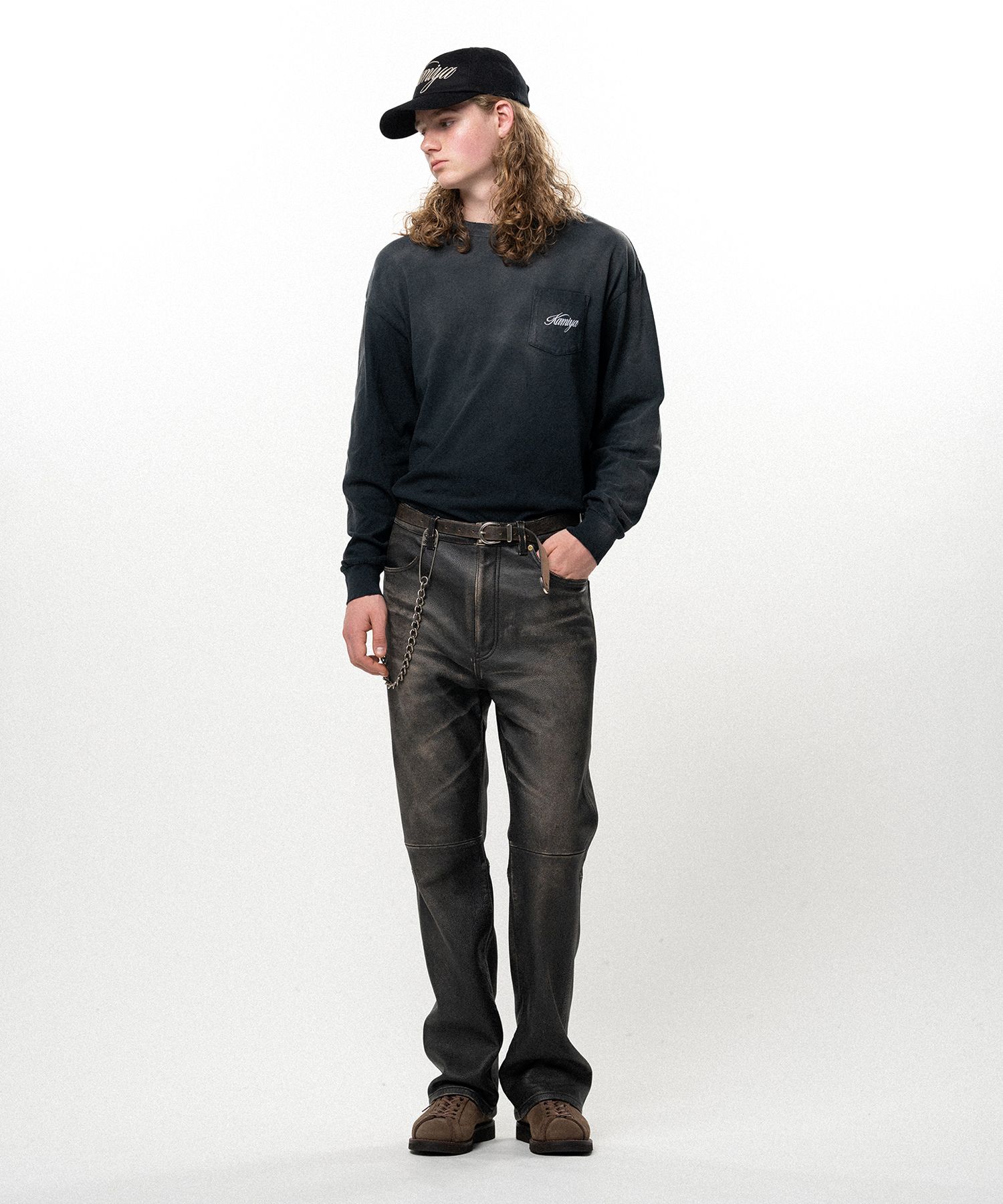 Distressed Leather Bootcut Pants