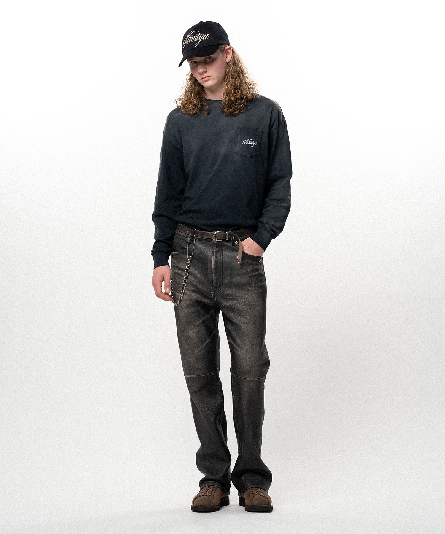 Distressed Leather Bootcut Pants