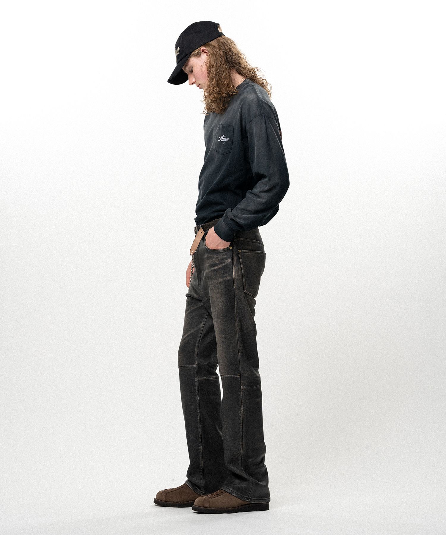 Distressed Leather Bootcut Pants
