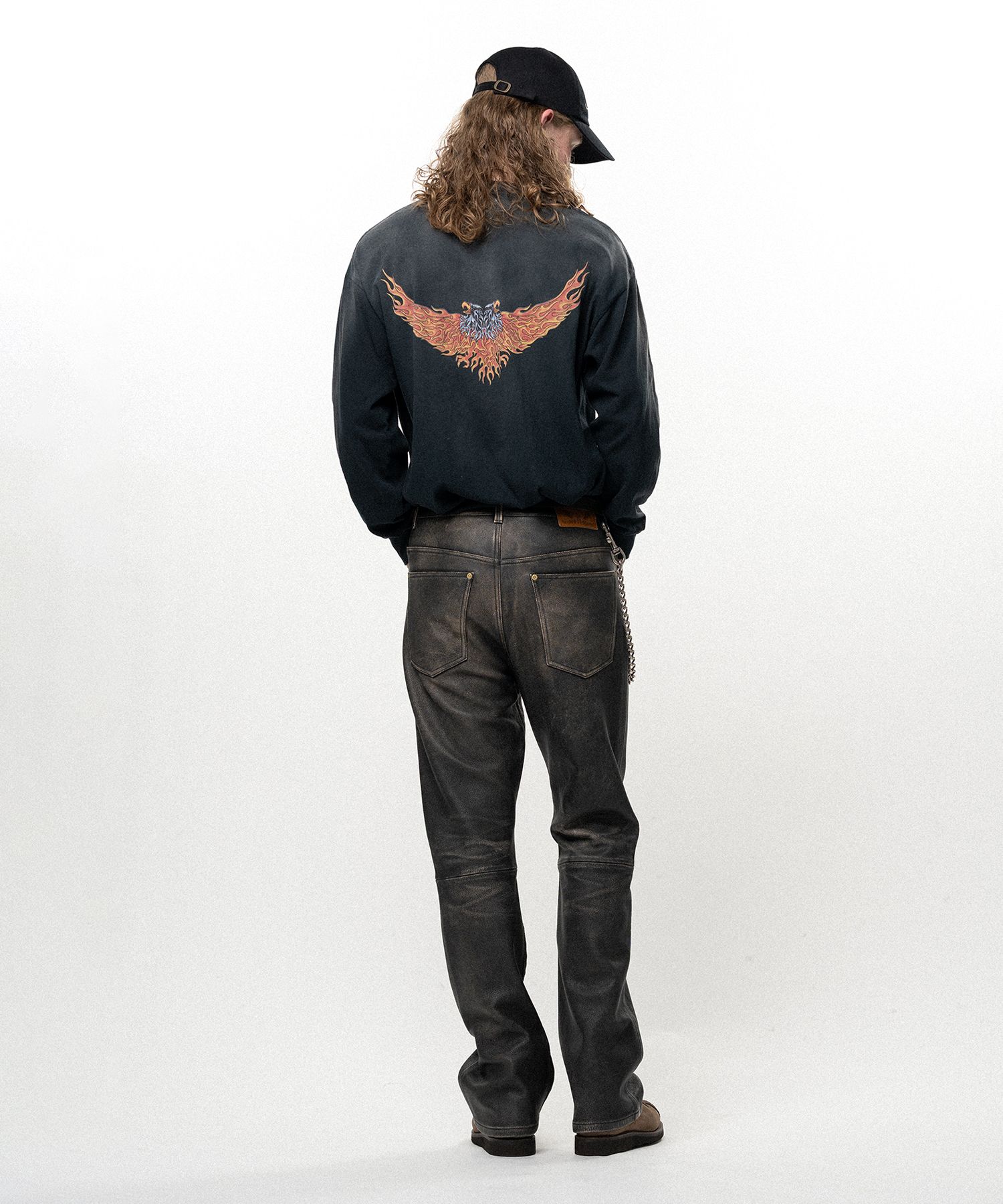 Distressed Leather Bootcut Pants