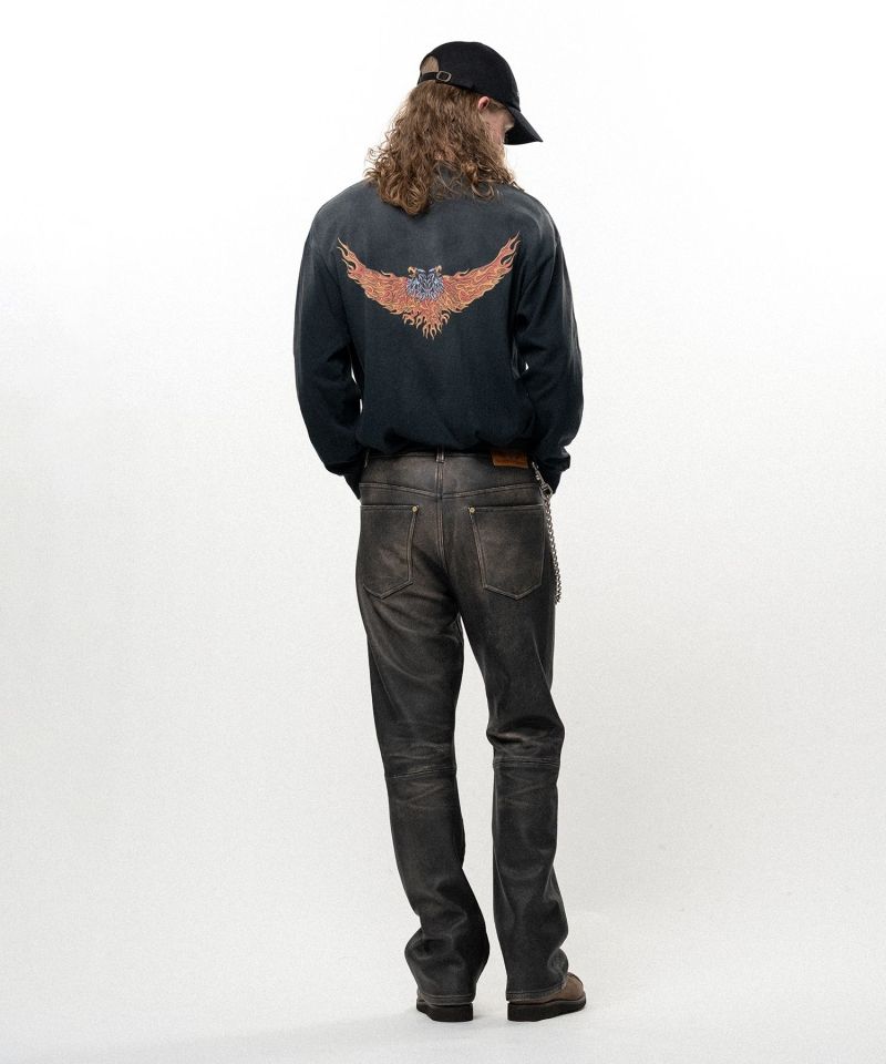 Distressed Leather Bootcut Pants