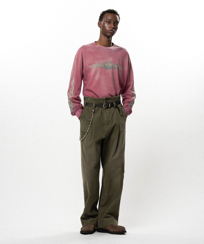 Repaired Corduroy V-Back Wide Pants