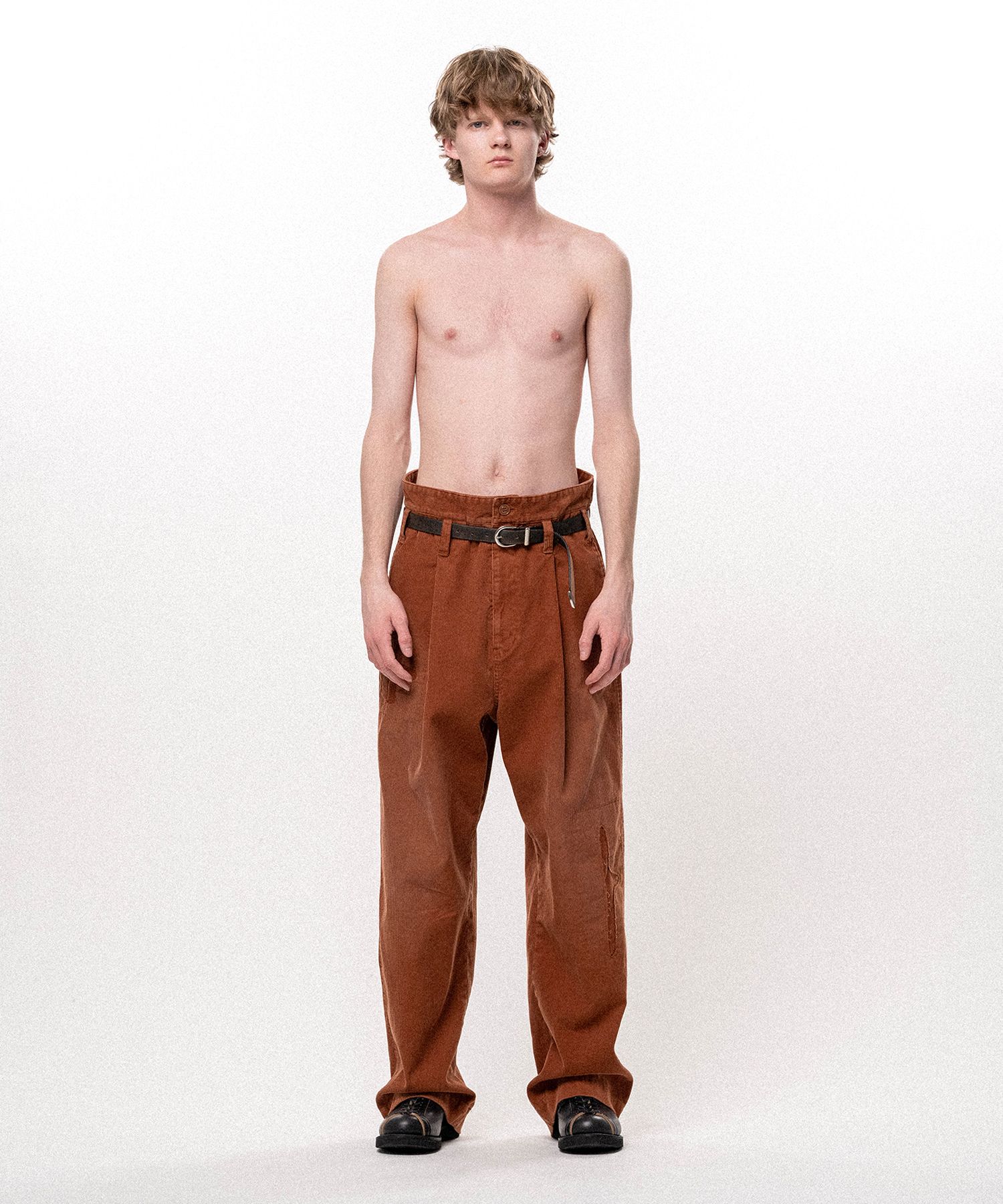 Repaired Corduroy V-Back Wide Pants