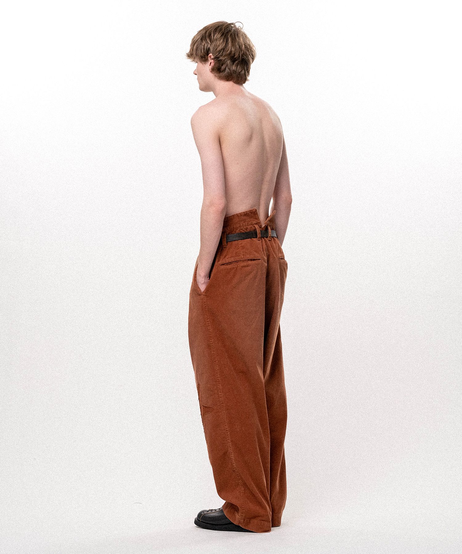 Repaired Corduroy V-Back Wide Pants