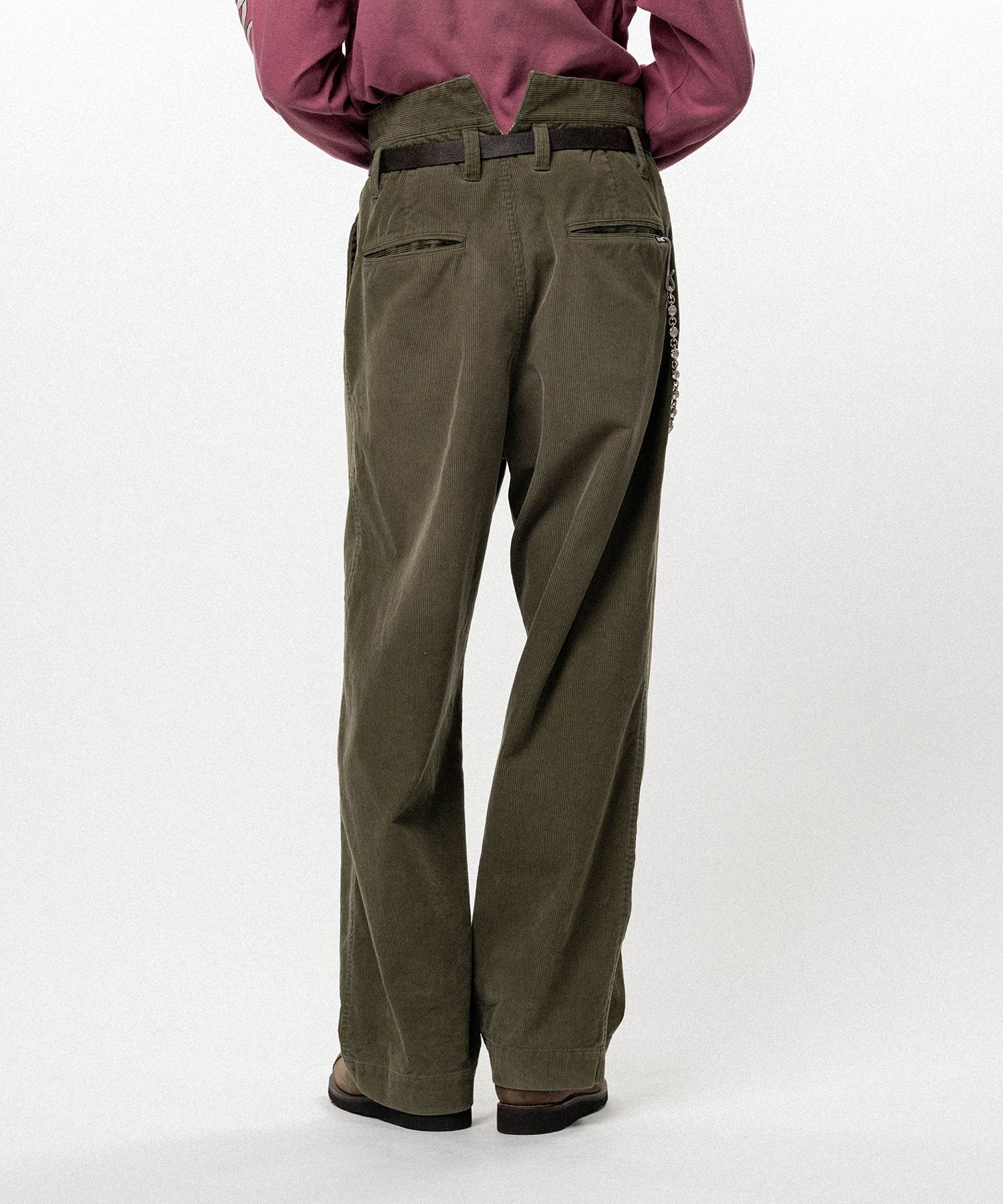 Repaired Corduroy V-Back Wide Pants