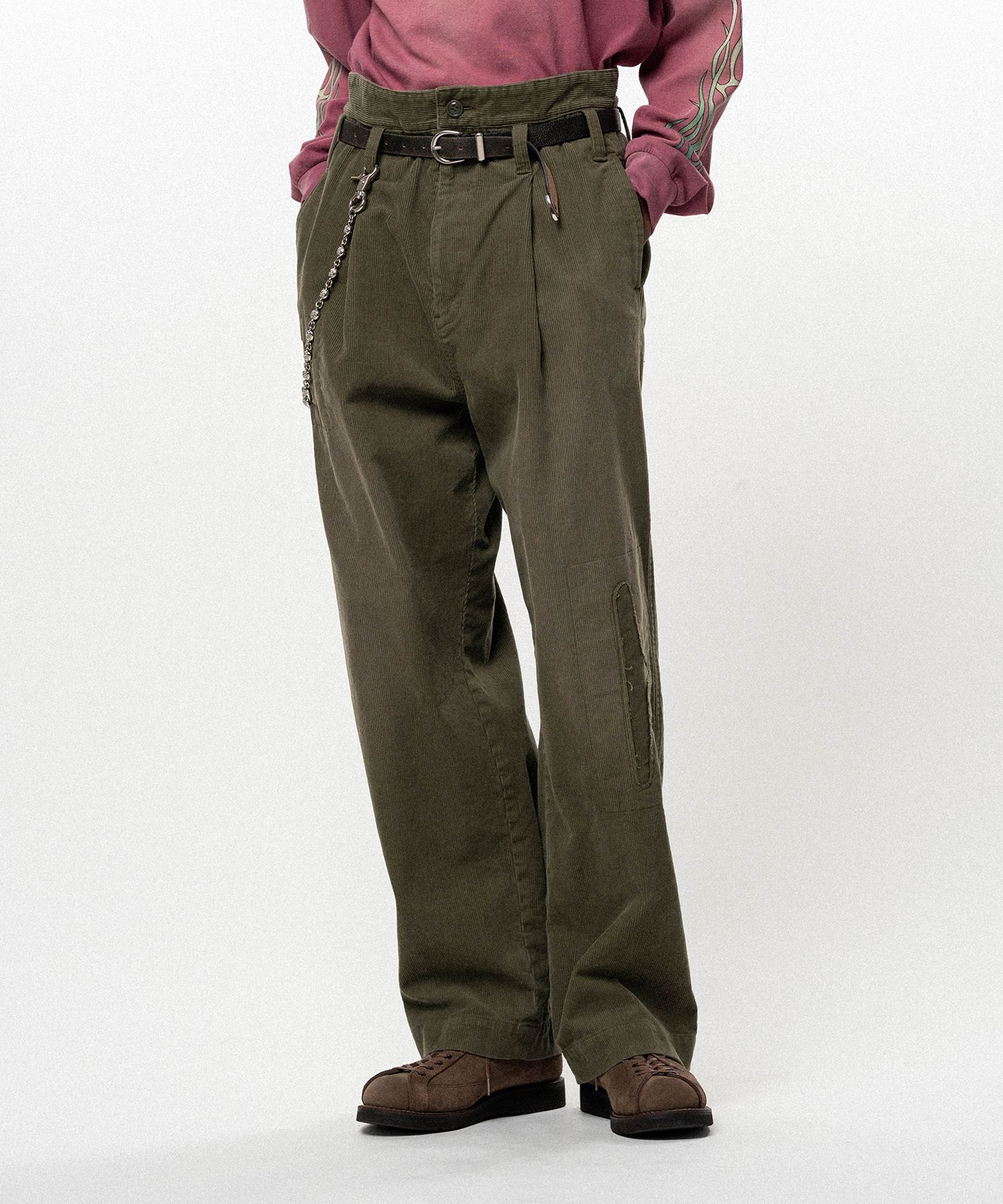 Repaired Corduroy V-Back Wide Pants