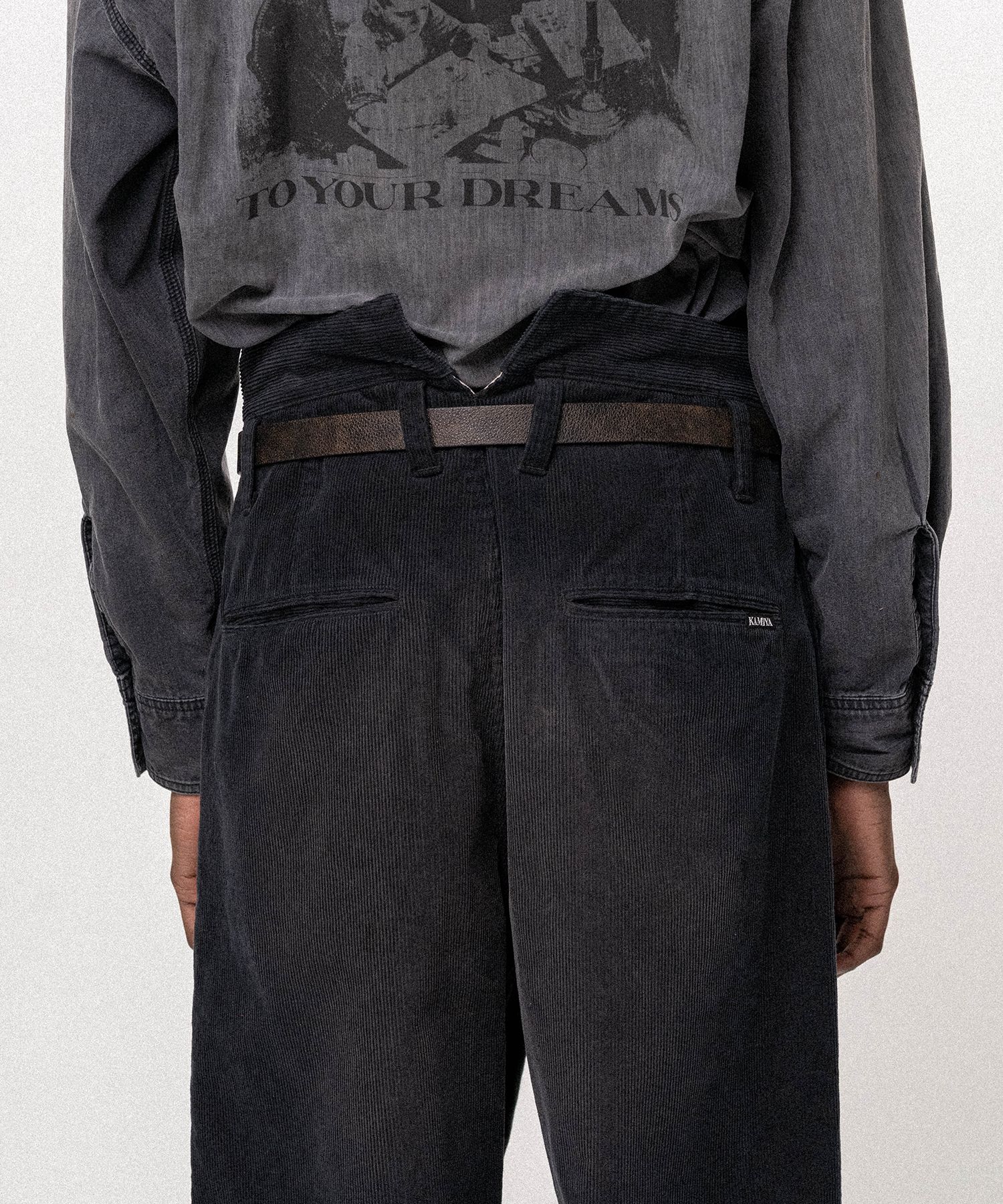 Repaired Corduroy V-Back Wide Pants