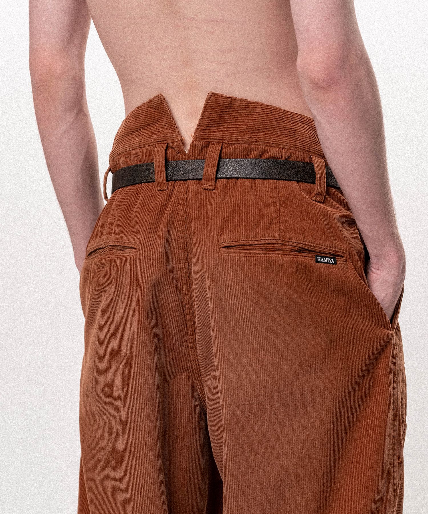 Repaired Corduroy V-Back Wide Pants