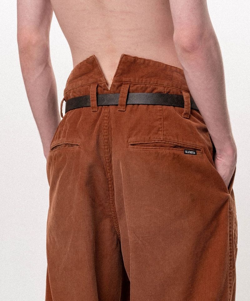 Repaired Corduroy V-Back Wide Pants