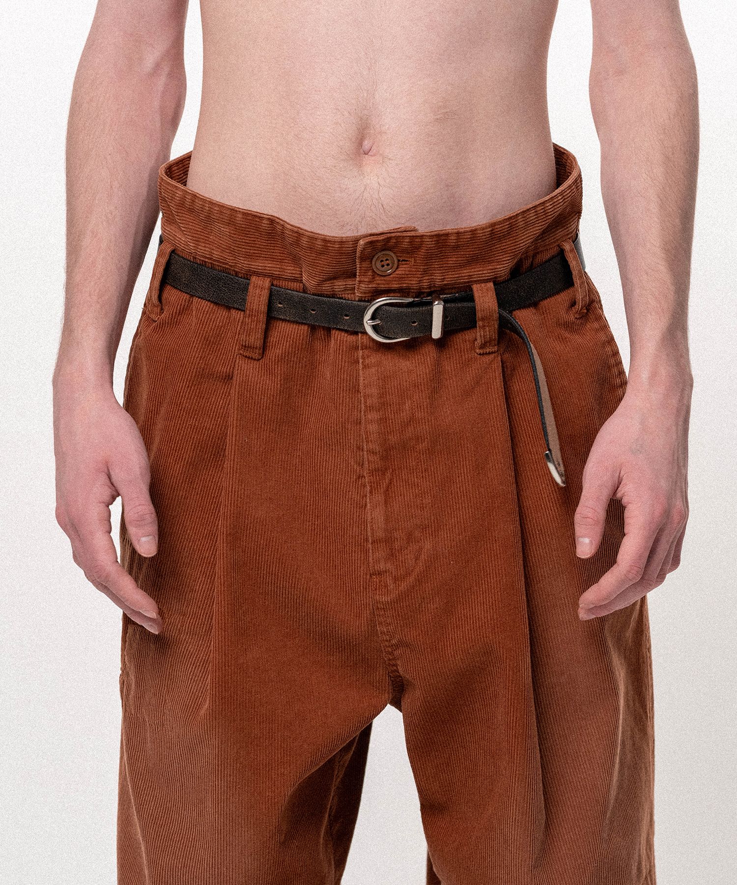 Repaired Corduroy V-Back Wide Pants