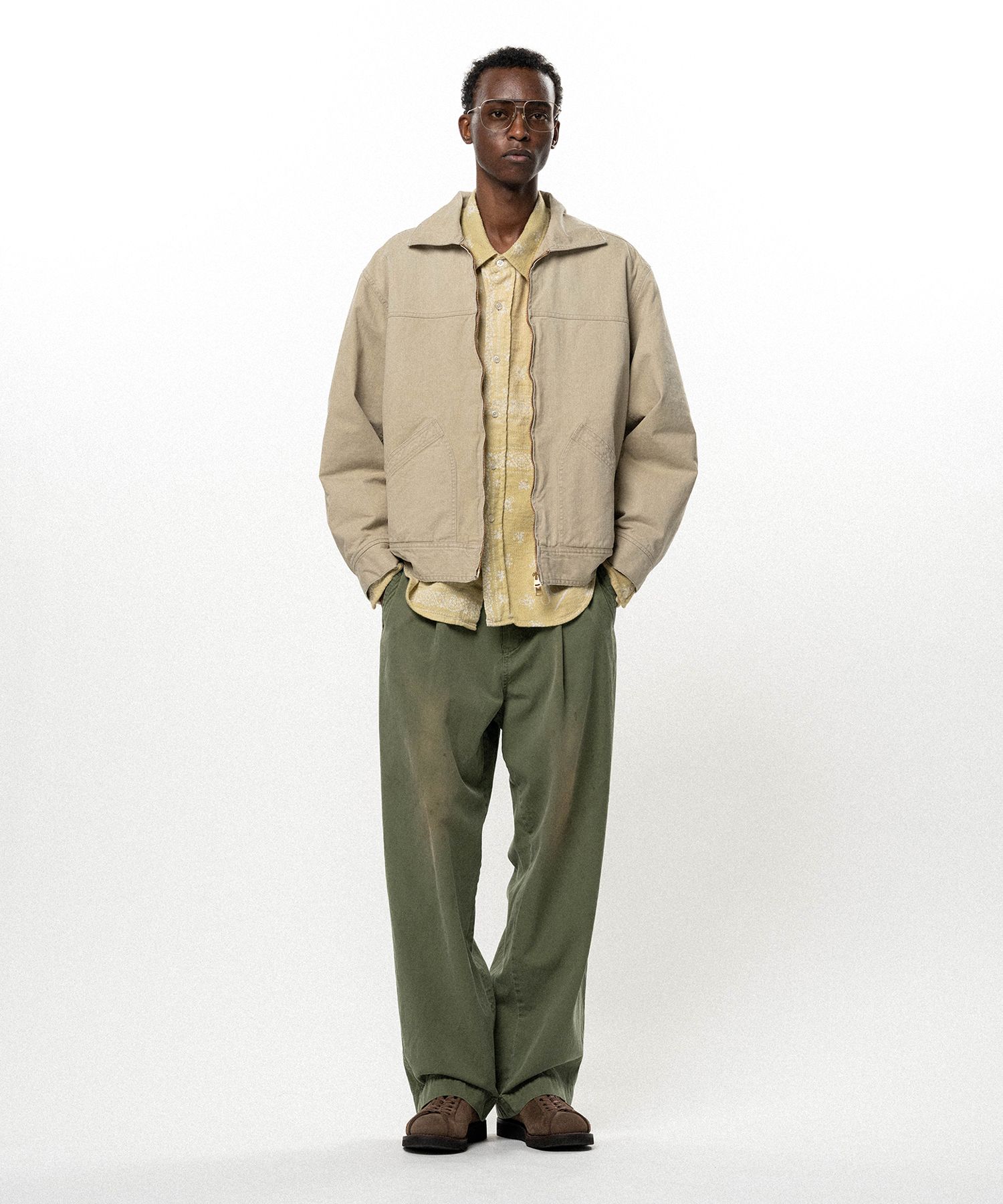 Distressed Tencel Chino V-Back Wide Pants
