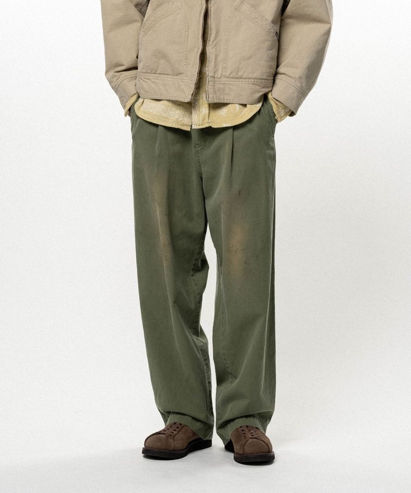 Distressed Tencel Chino V-Back Wide Pants