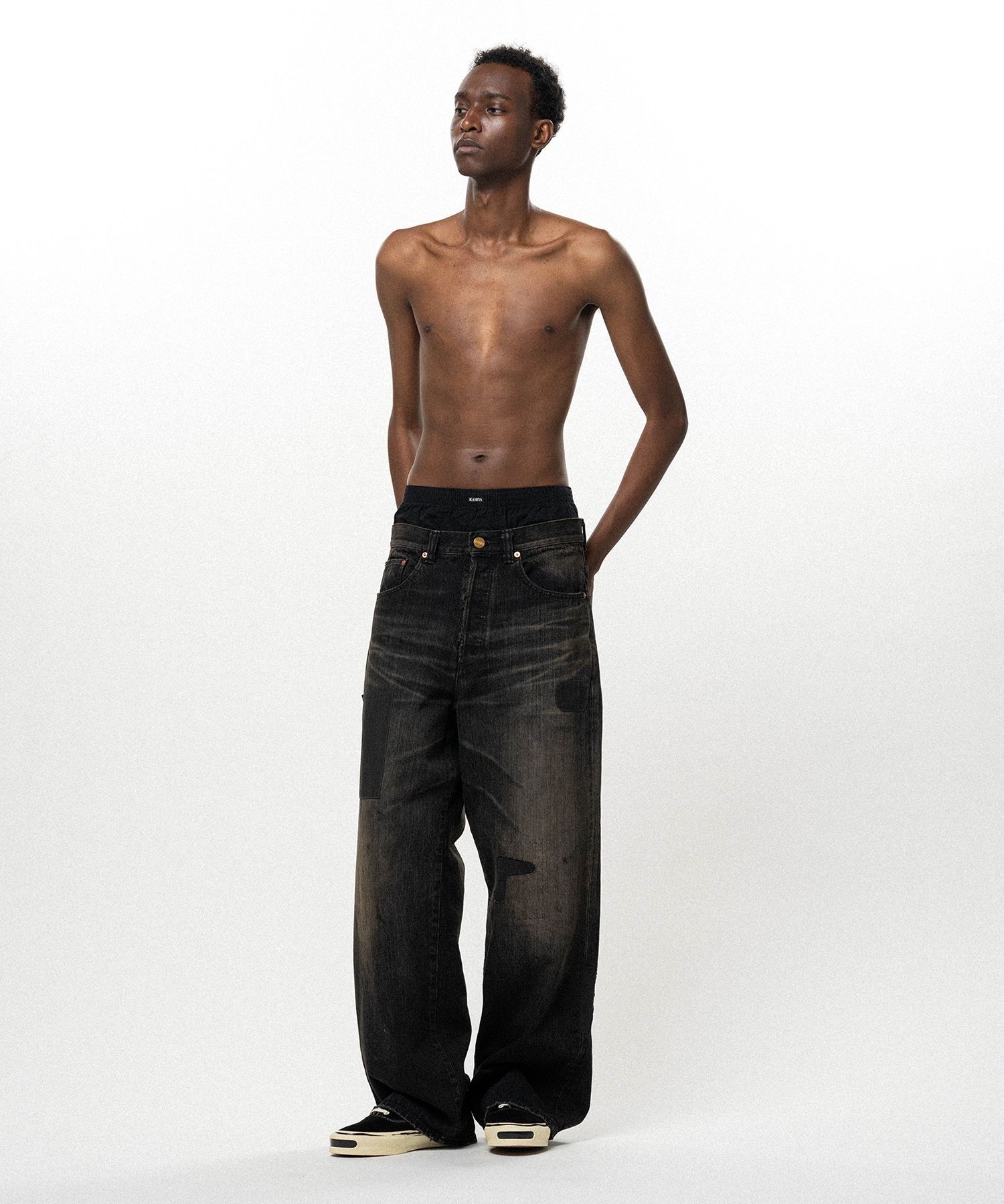 Repaired Baggy Denim Pants