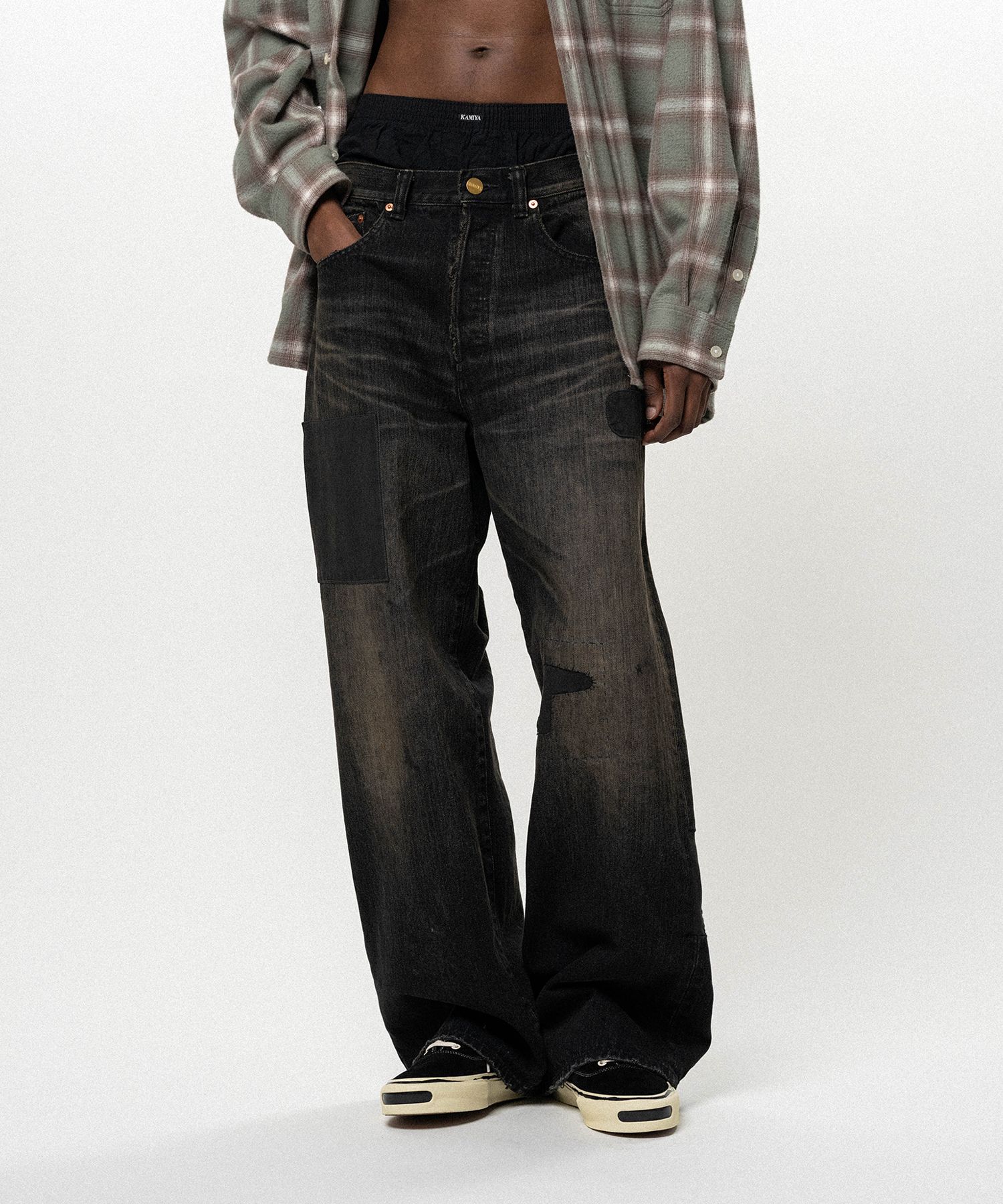 Repaired Baggy Denim Pants