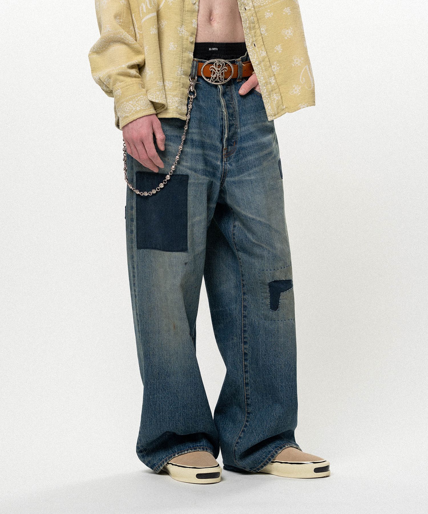 Repaired Baggy Denim Pants