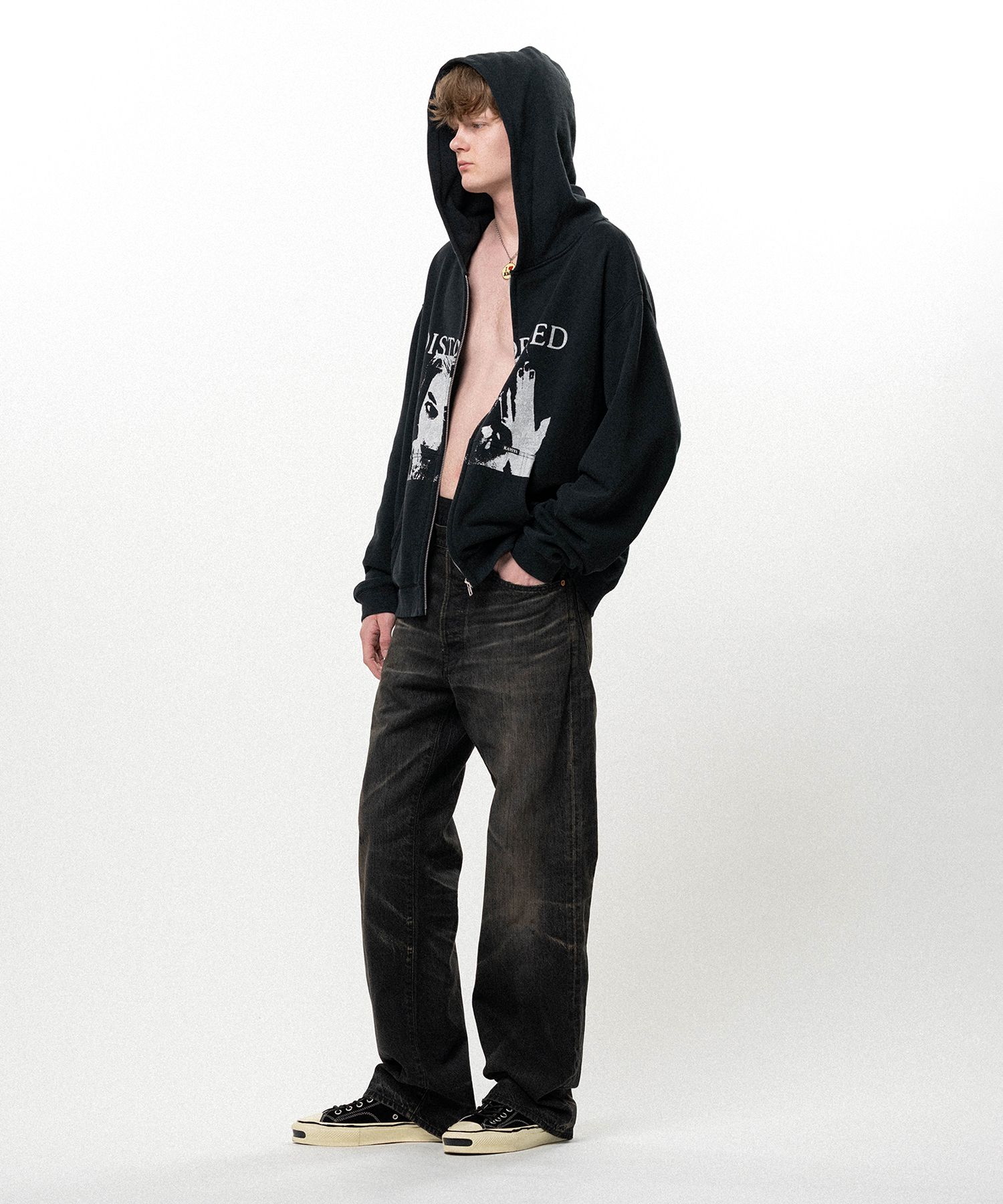 Distressed Straight Denim Pants