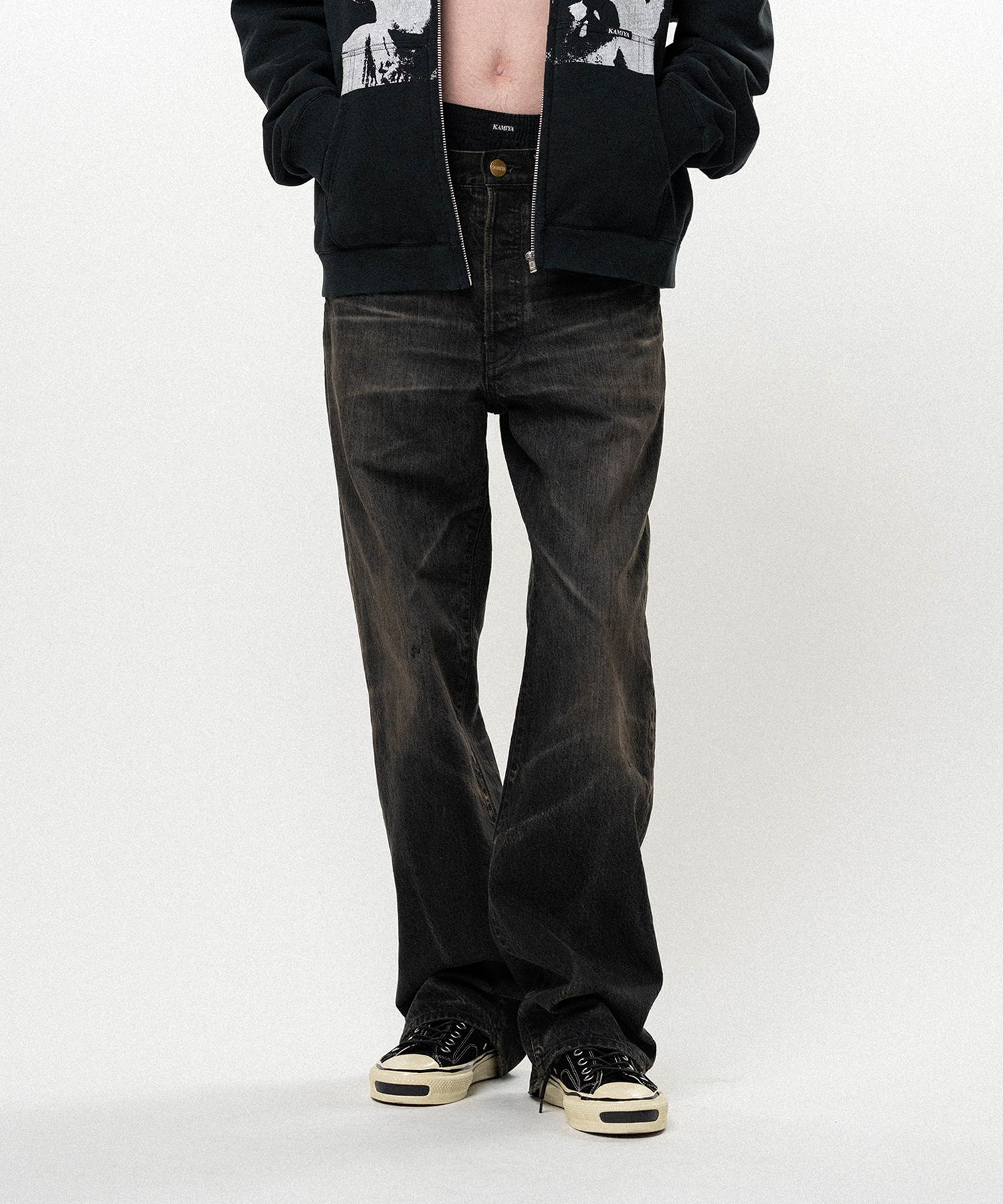 Distressed Straight Denim Pants
