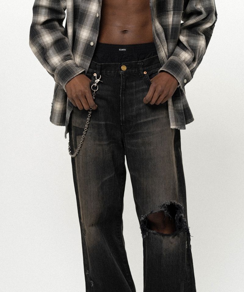 Repaired Wide Bootcut Denim Pants