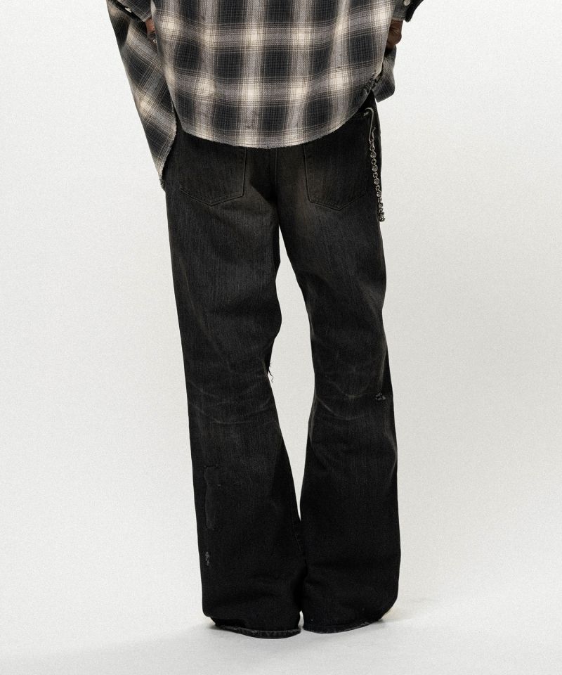Repaired Wide Bootcut Denim Pants