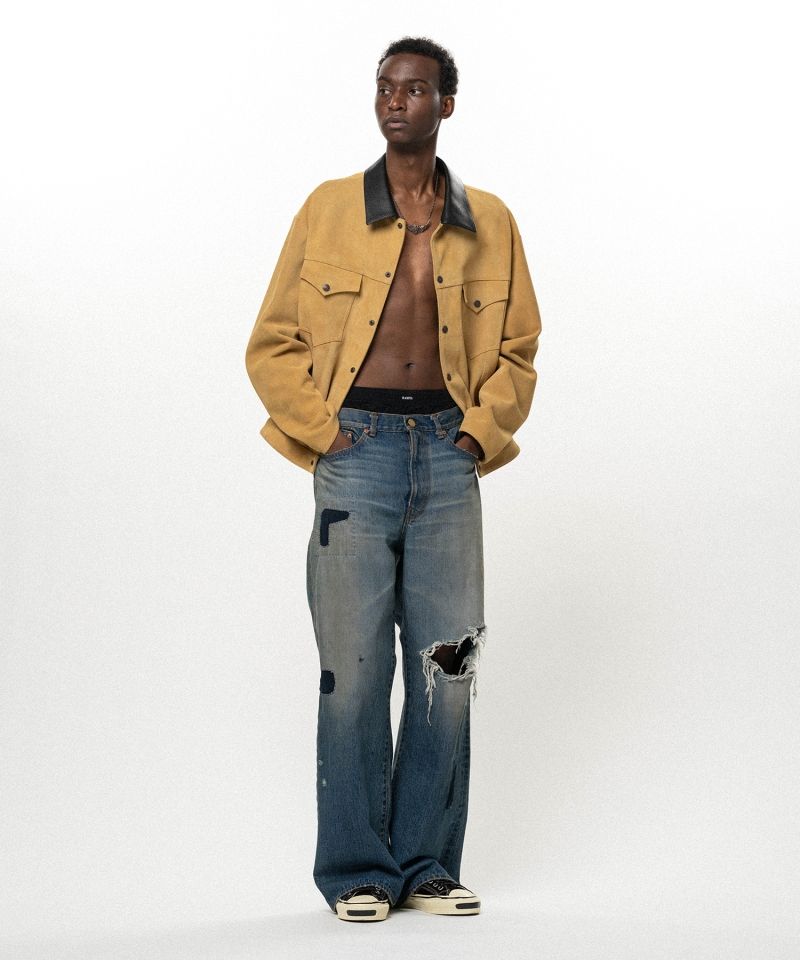Repaired Wide Bootcut Denim Pants