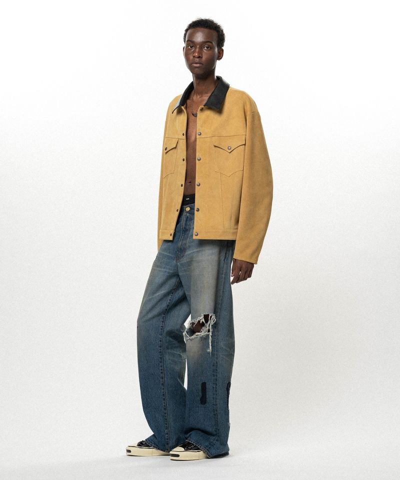 Repaired Wide Bootcut Denim Pants