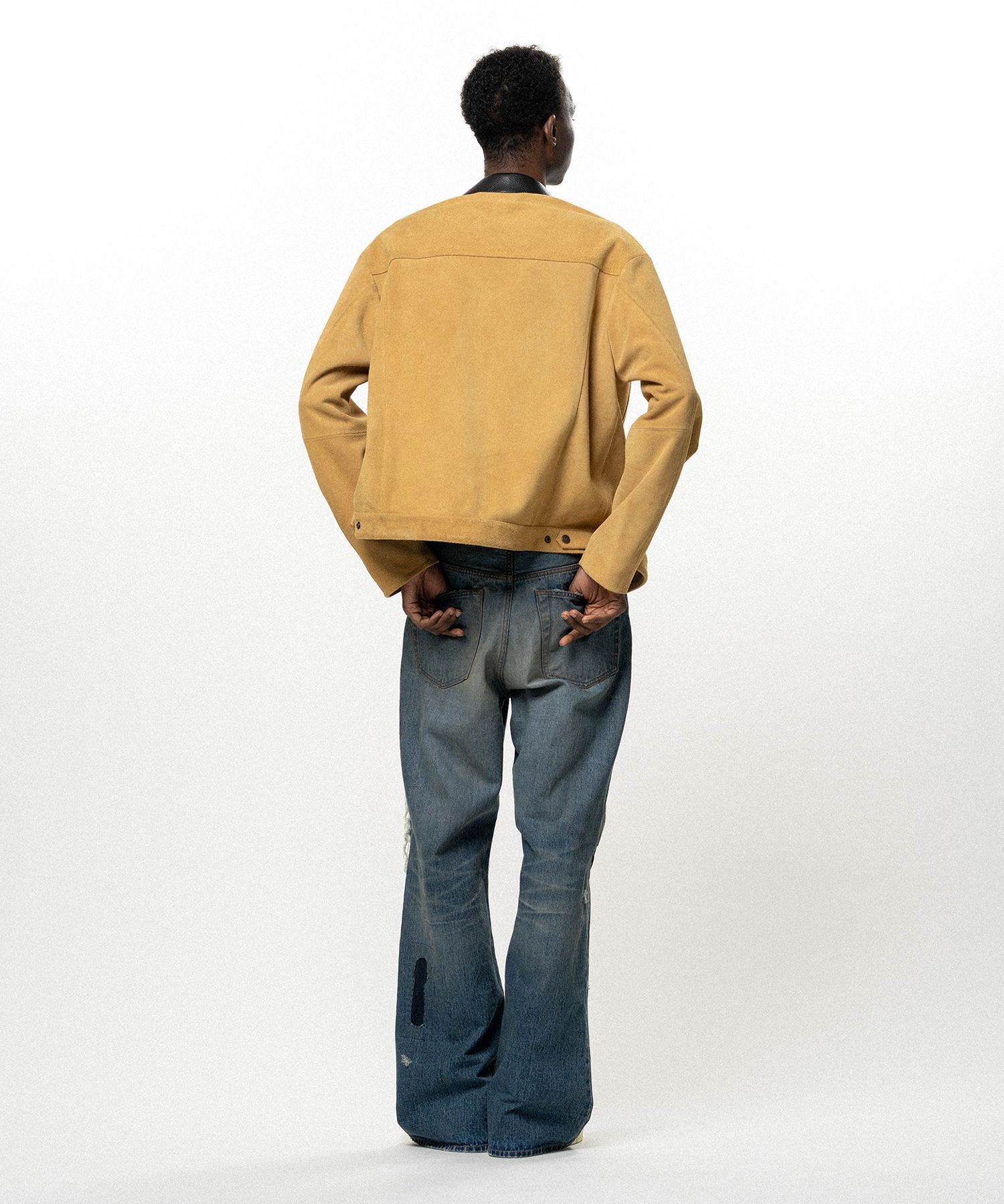 Repaired Wide Bootcut Denim Pants