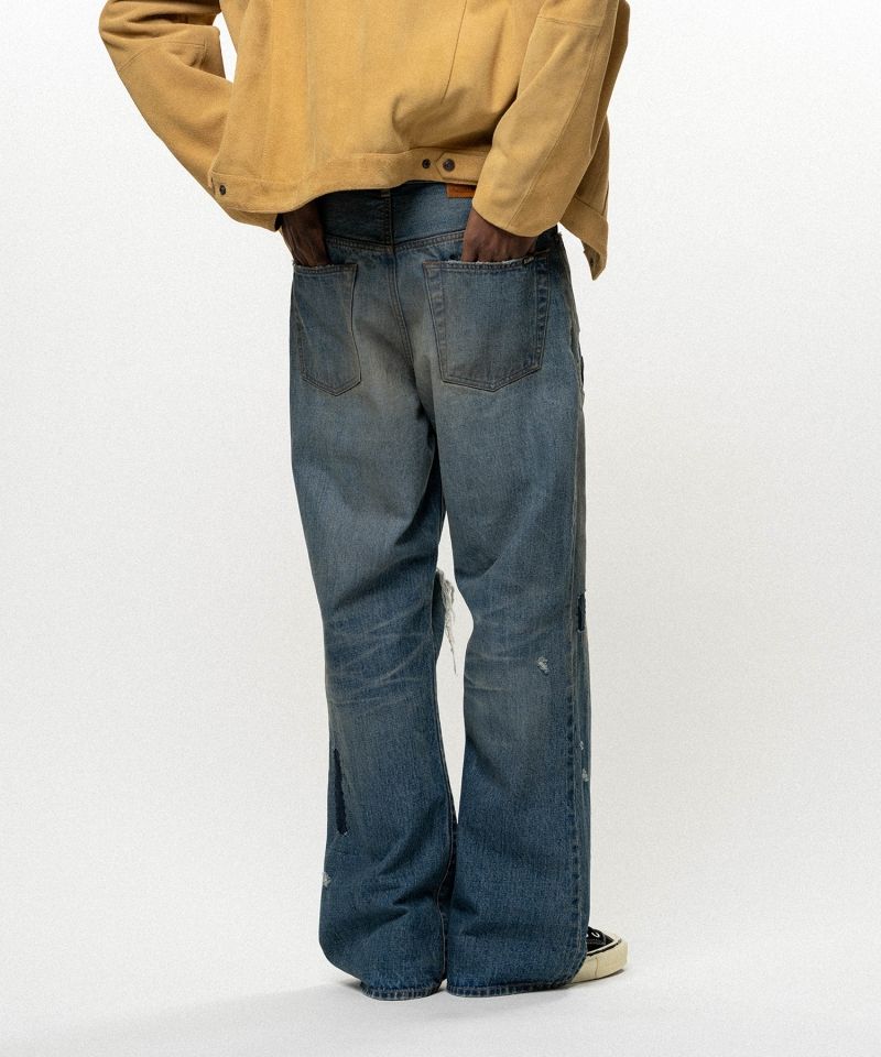 Repaired Wide Bootcut Denim Pants