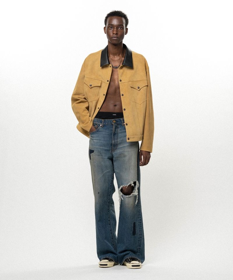 Repaired Wide Bootcut Denim Pants