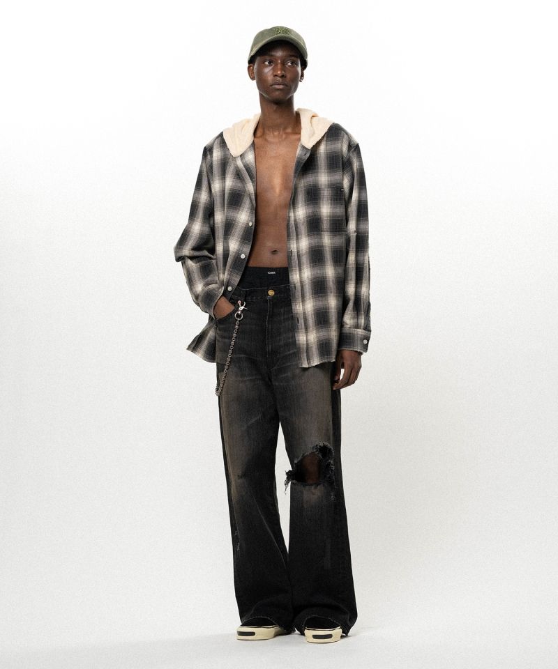 Repaired Wide Bootcut Denim Pants