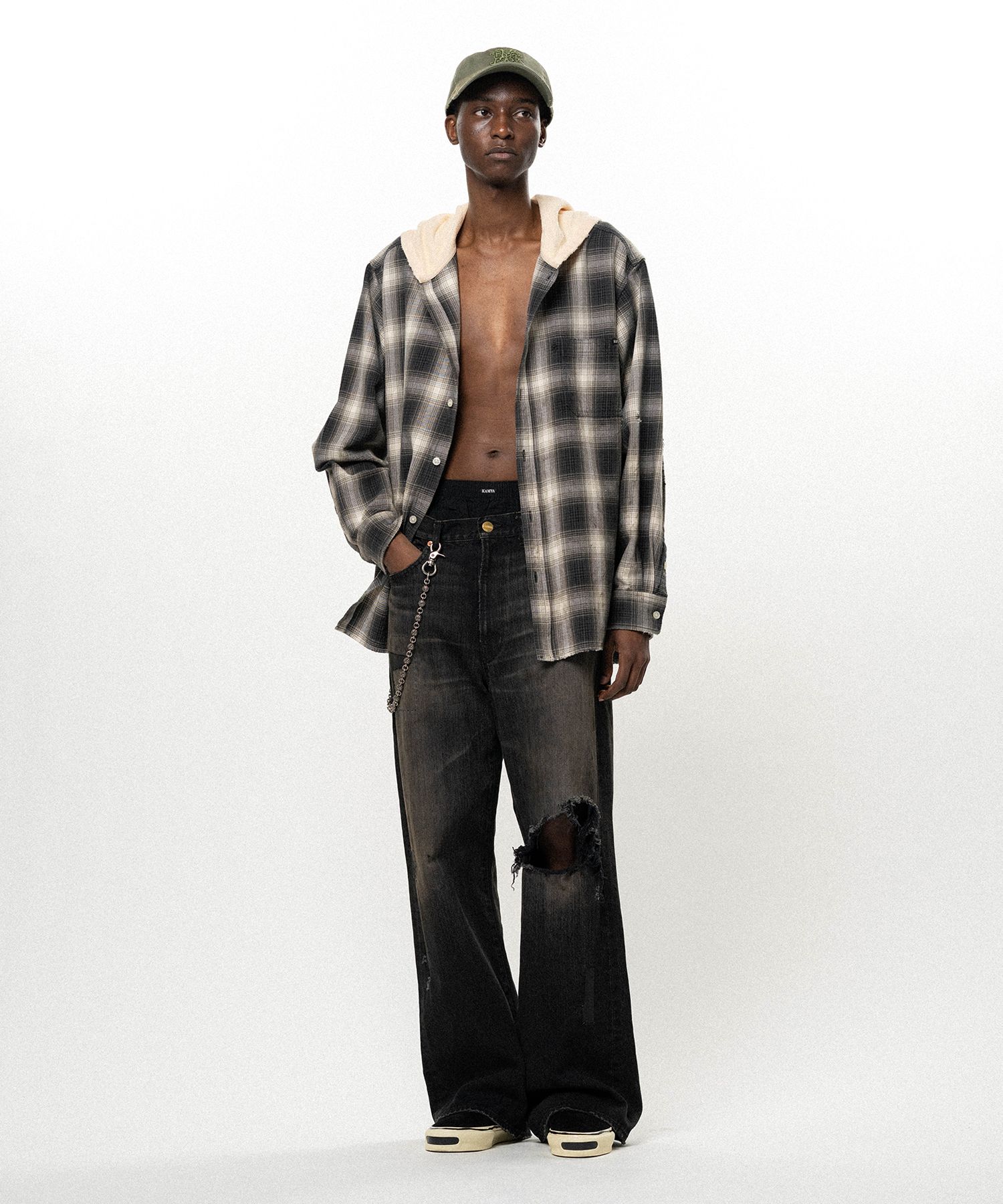 Repaired Wide Bootcut Denim Pants