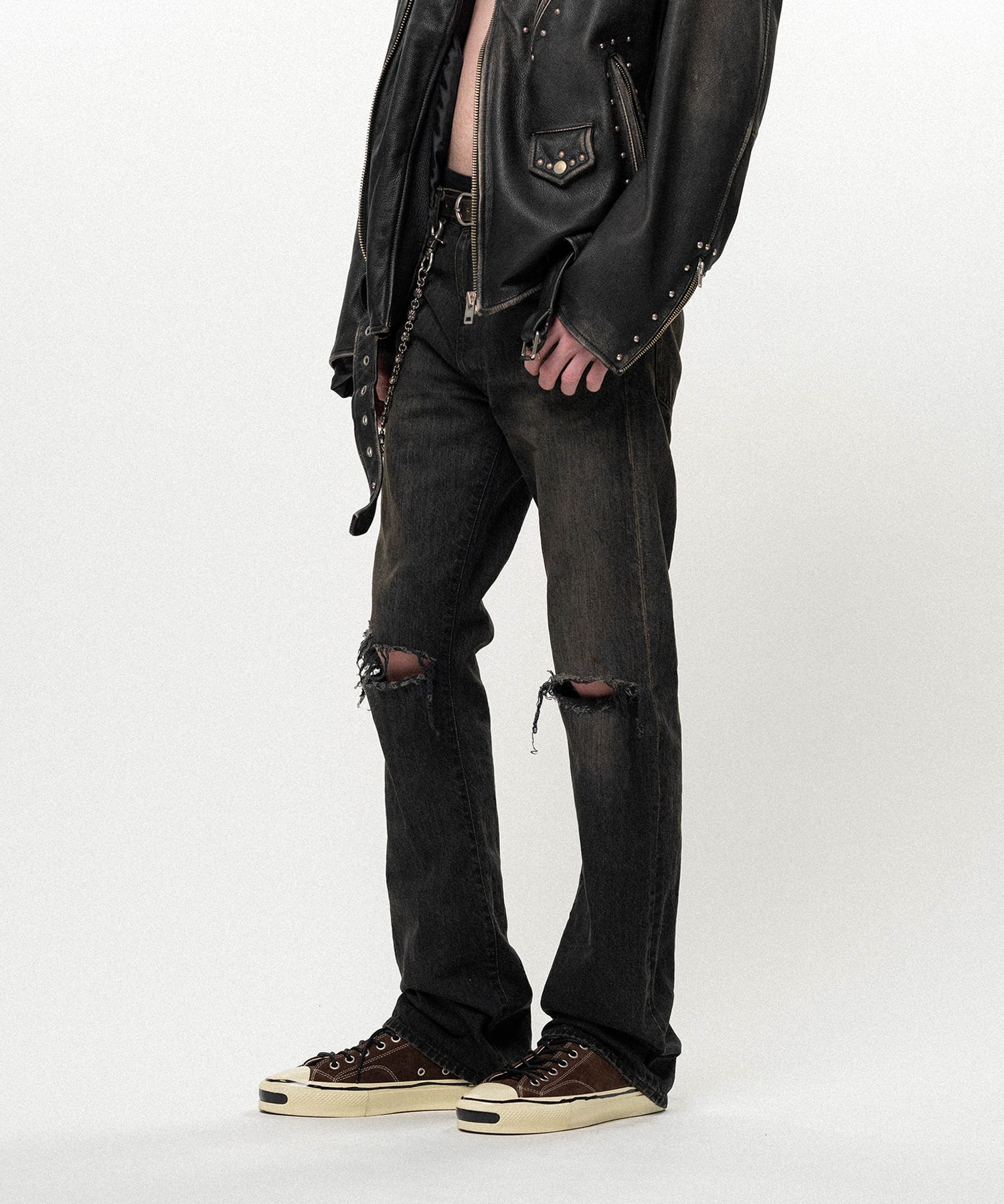 Distressed Slim Bootcut Denim Pants