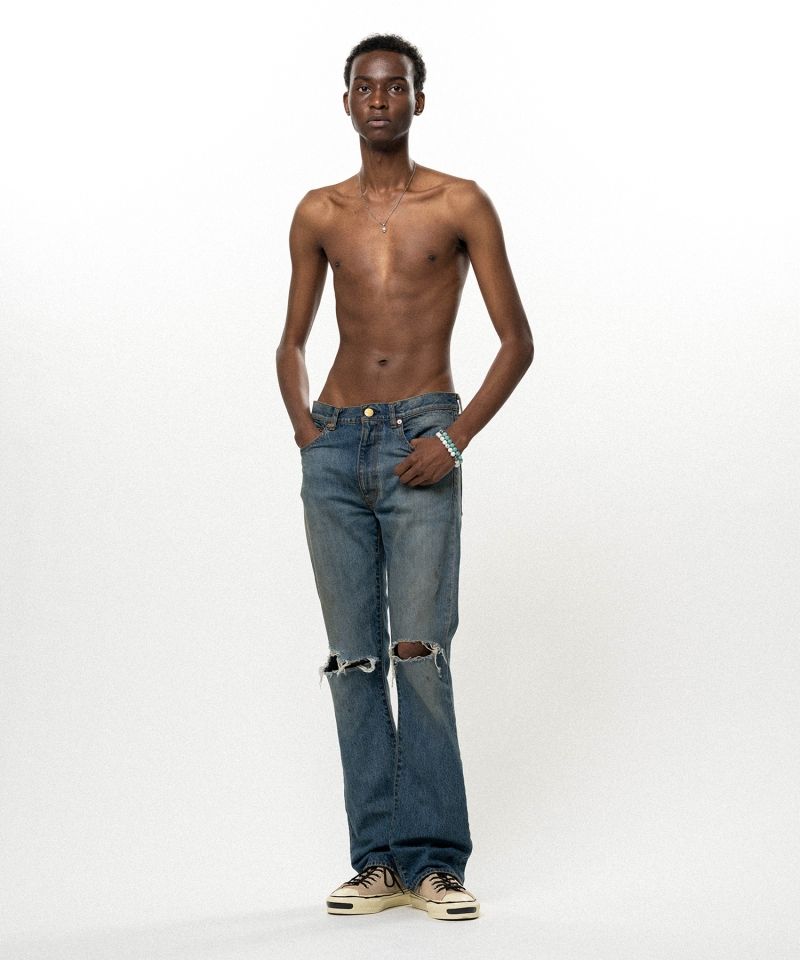 Distressed Slim Bootcut Denim Pants