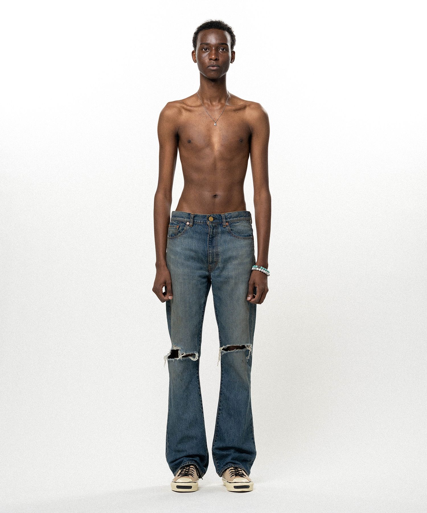 Distressed Slim Bootcut Denim Pants