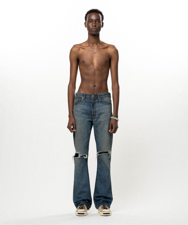 Distressed Slim Bootcut Denim Pants