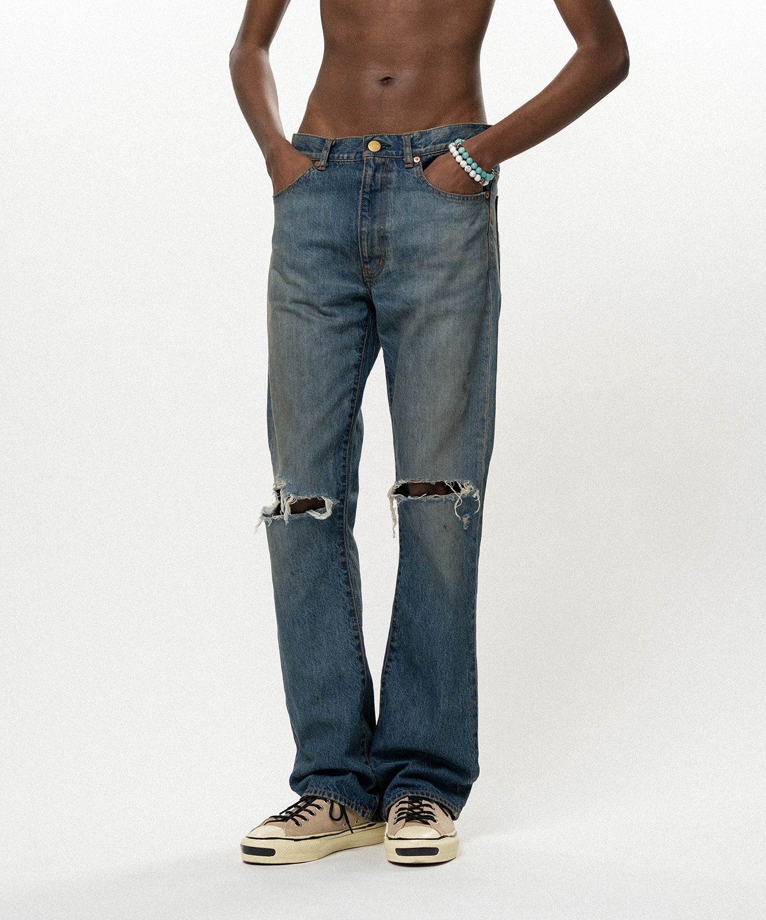 Distressed Slim Bootcut Denim Pants