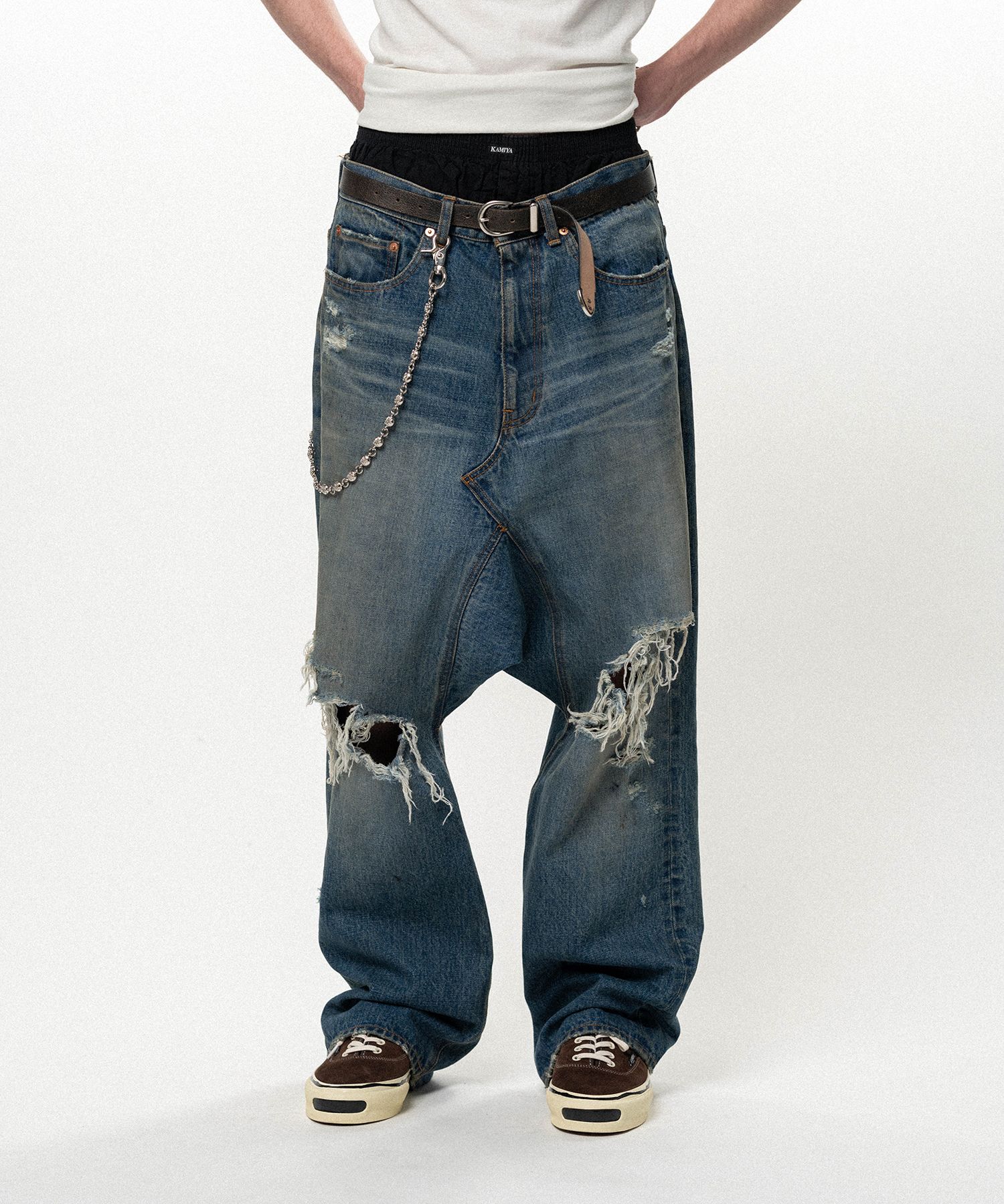 Distressed Sarouel Denim Pants