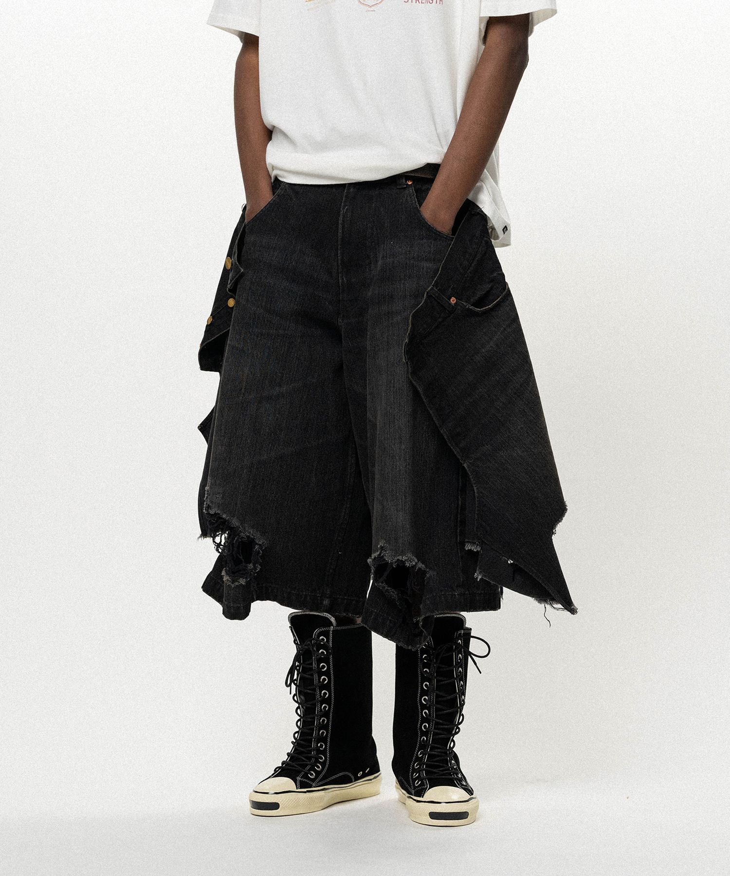 Repaired Layered Denim Shorts