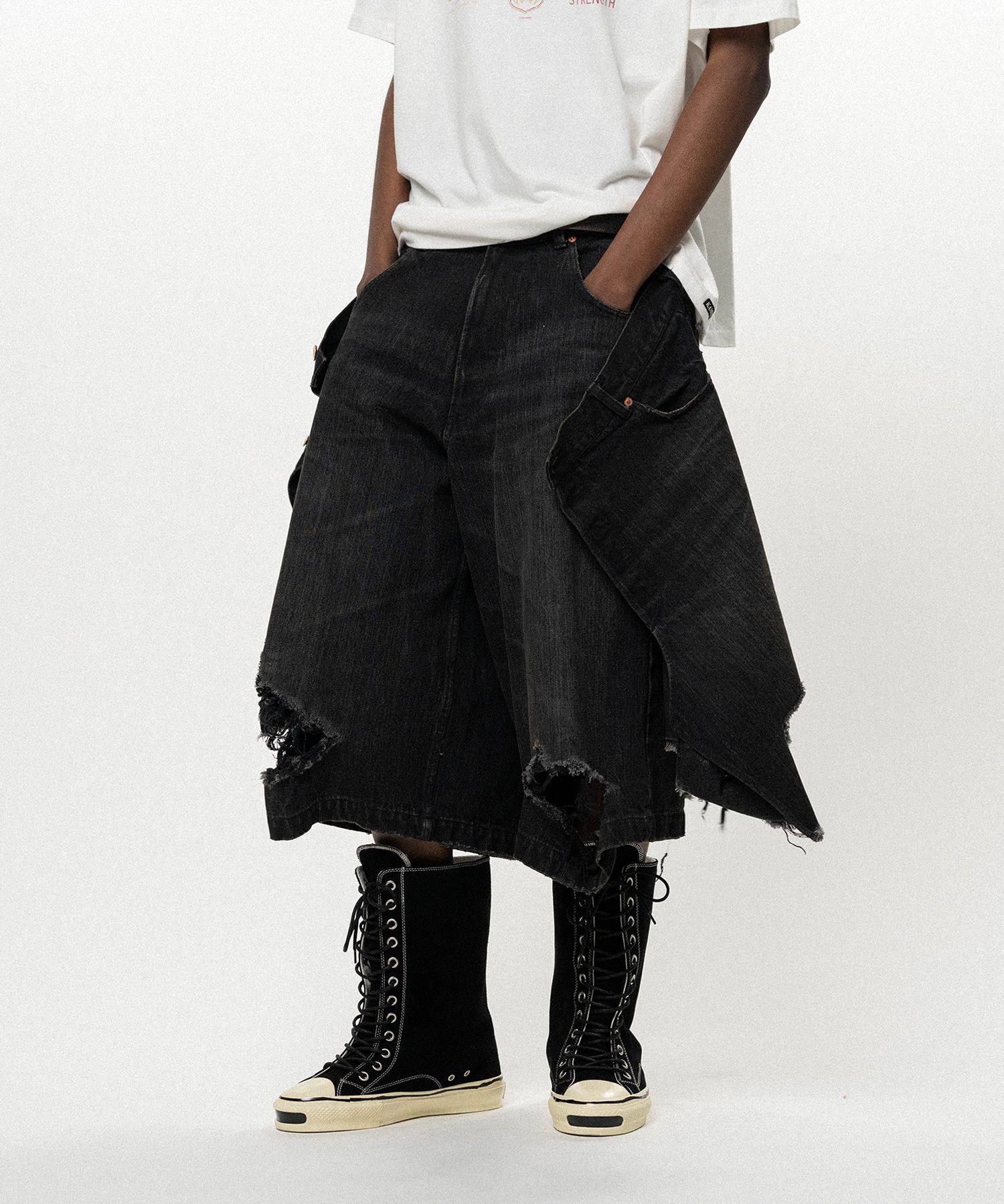 Repaired Layered Denim Shorts