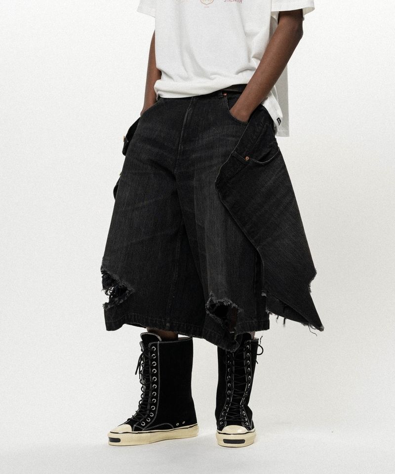 Repaired Layered Denim Shorts