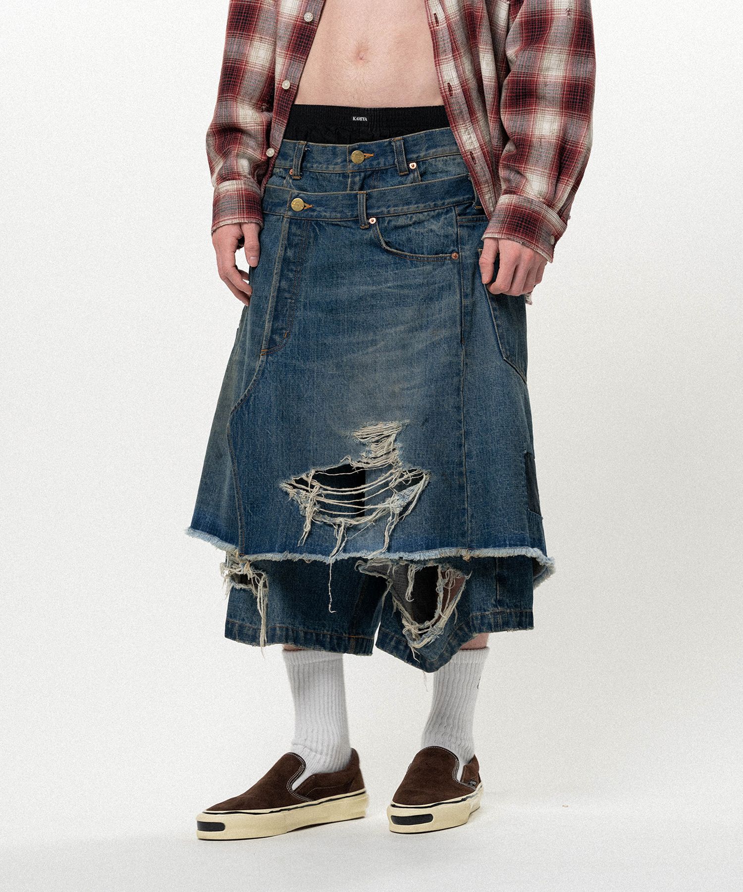Repaired Layered Denim Shorts