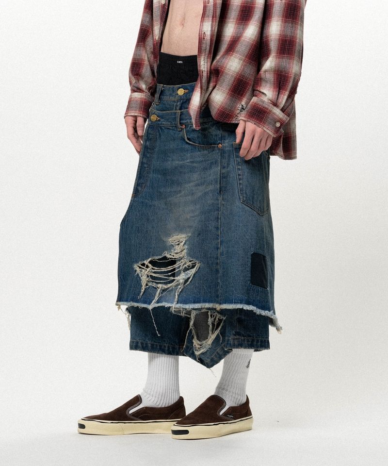 Repaired Layered Denim Shorts